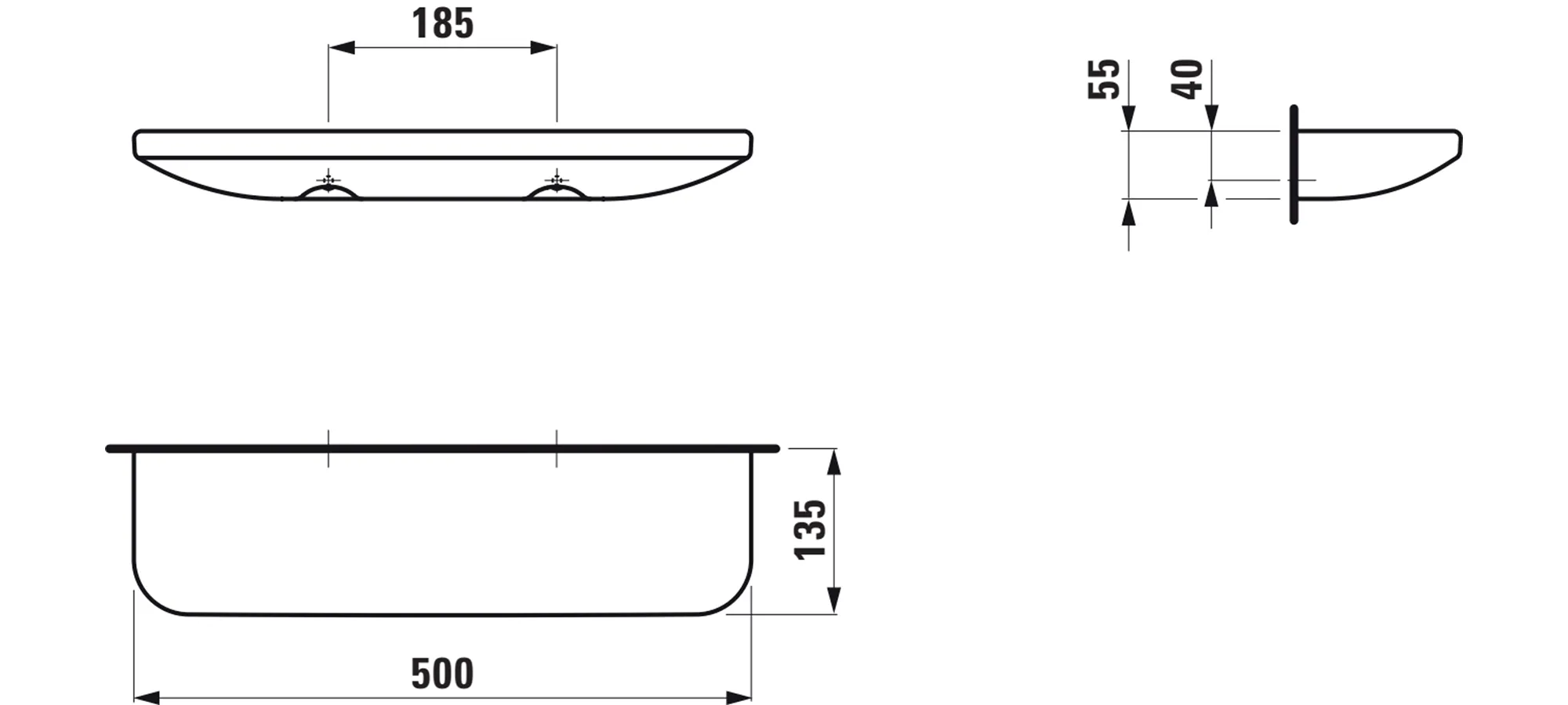 keramische Ablage LUA 135x500x55 weiß