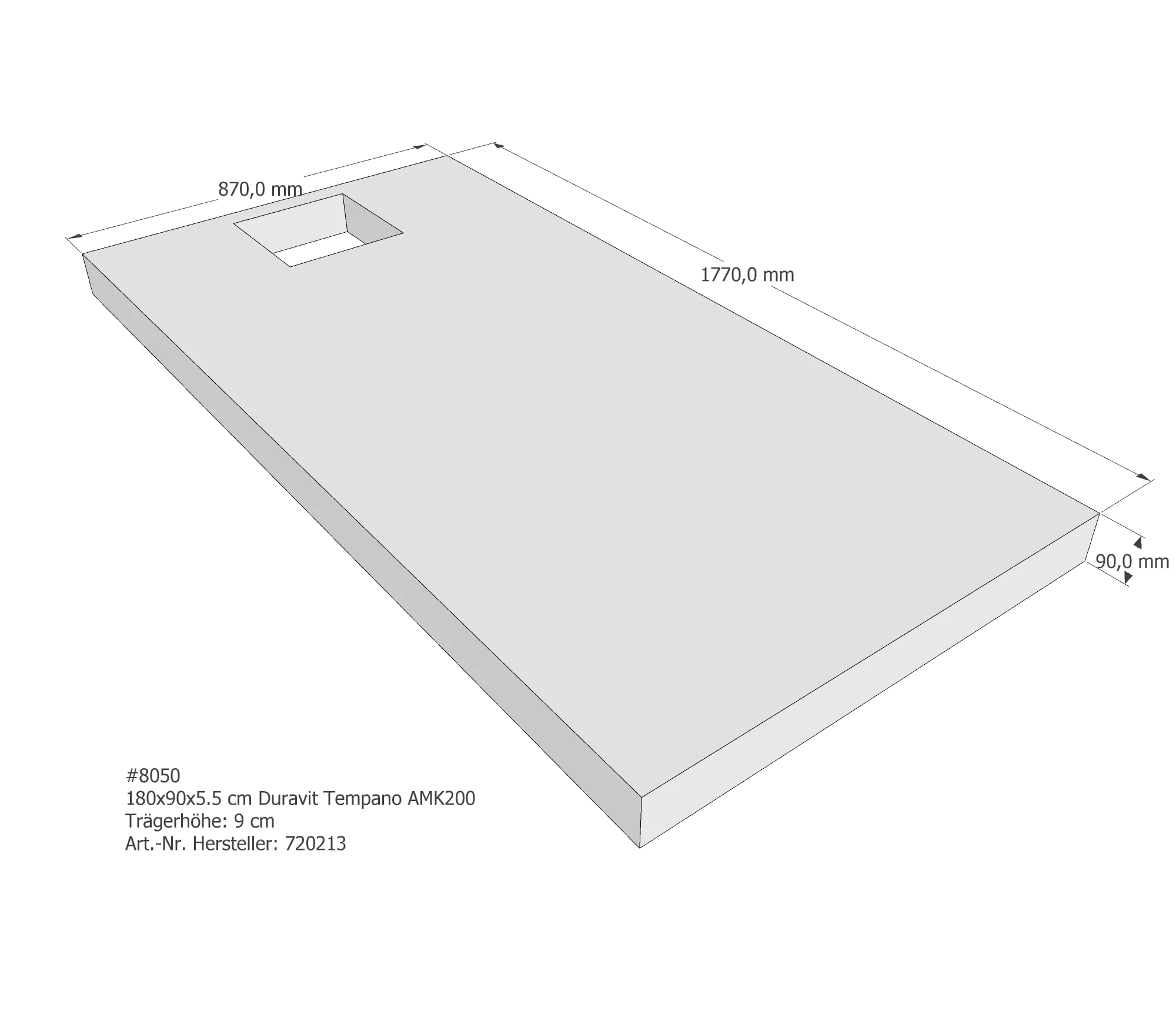 Duschwannenträger für Duravit Tempano 180 × 90 × 5,5 cm Breite: 90 cm / Länge: 180 cm