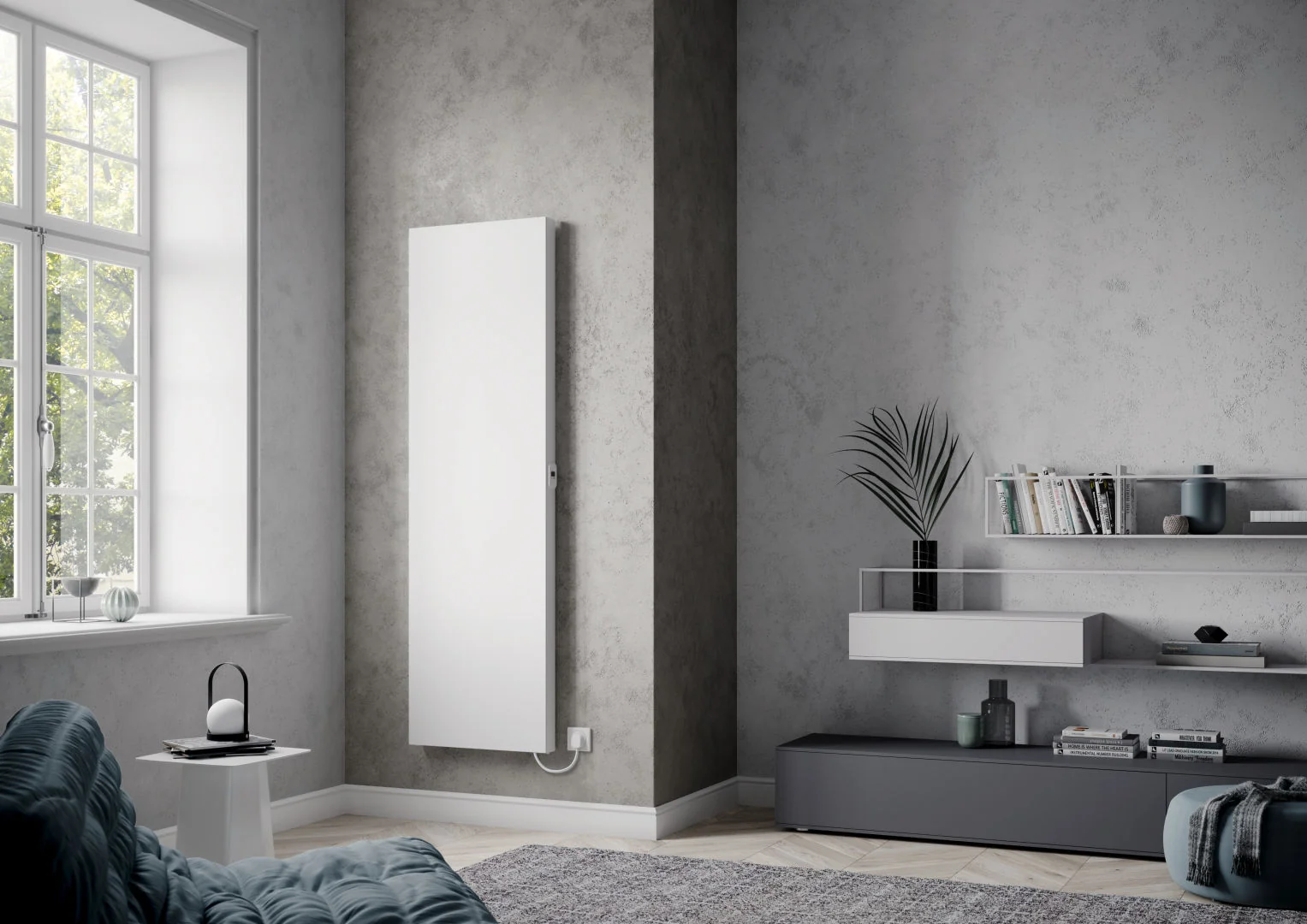 Flachheizkörper E-Panel Plan vertikal Typ 10, HxLxT: 1800x400x74 mm, Farbe: Anthrazit Grau RAL 7016 seidenglanz, Reglertyp: ohne Regler Elektroset: 1000 Watt, Schutzkl.: 2, Stecker: ohne Stecker, Winkelkonsole lang