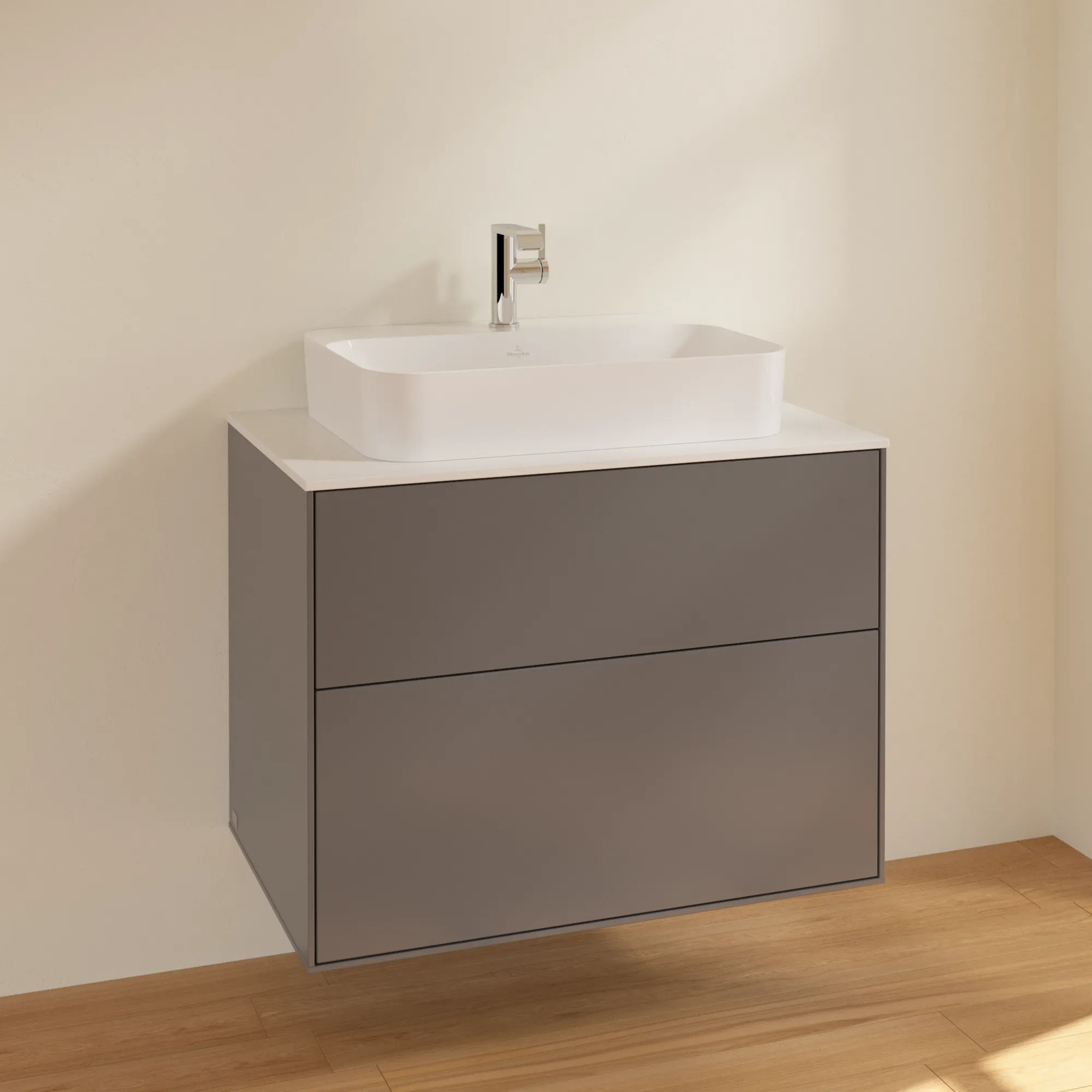 Villeroy & Boch Waschbeckenunterschrank Finion F34, Anthracite Matt Lacquer, 800 x 603 x 501 mm, mit SoftClosing und Push-to-open Funktion