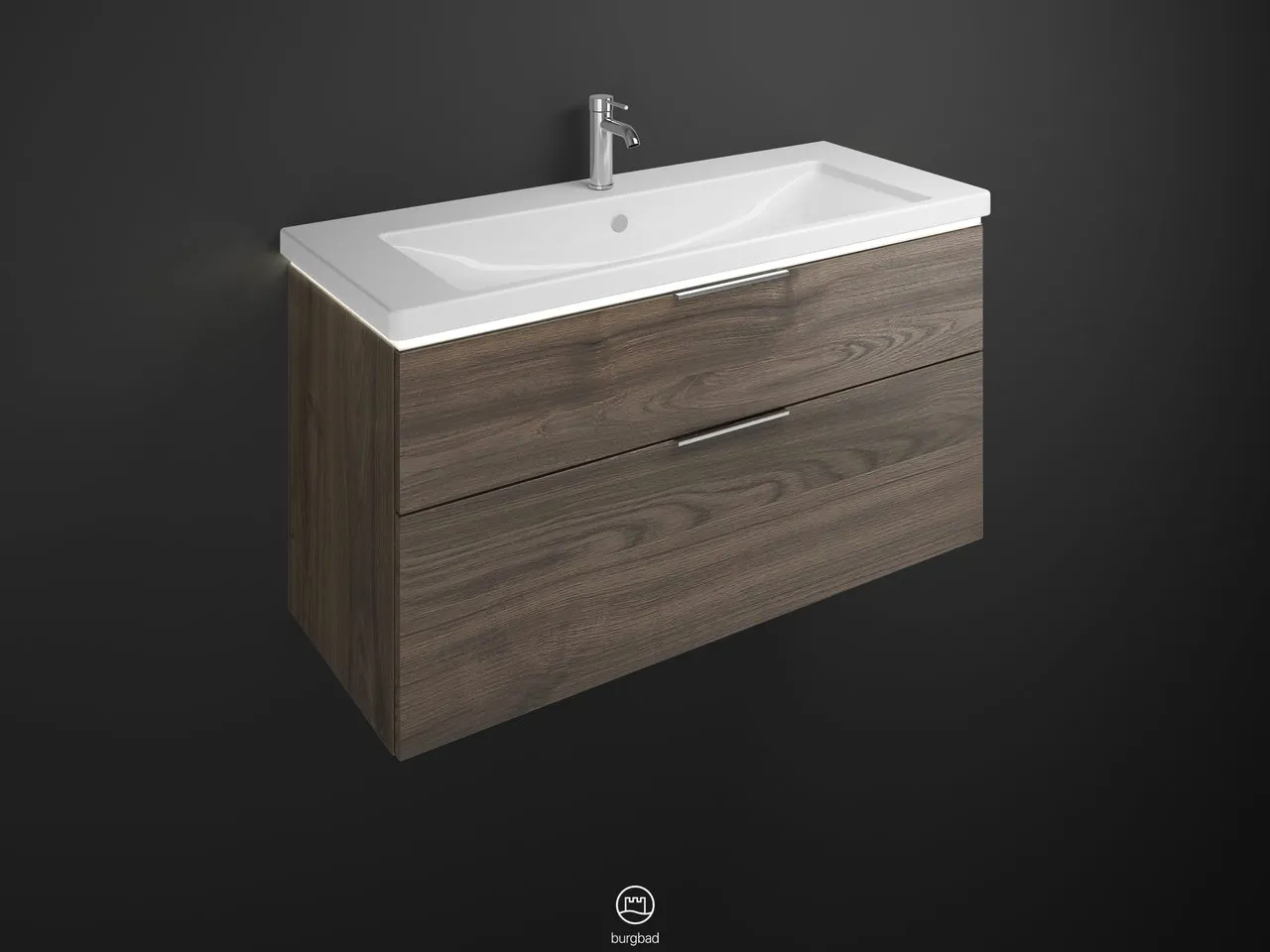 burgbad Badmöbelset Keramik-Waschtisch inkl. Waschtischunterschrank „Eqio“ 123 × 66,5 × 49 cm Griff, Schwarz Matt (230 mm), in Eiche Dekor Urban burgbad Badmöbelset Keramik-Waschtisch inkl. Waschtischunterschrank „Eqio“ 123 × 66,5 × 49 cm Griff, Schwarz Matt (230 mm), in Eiche Dekor Urban