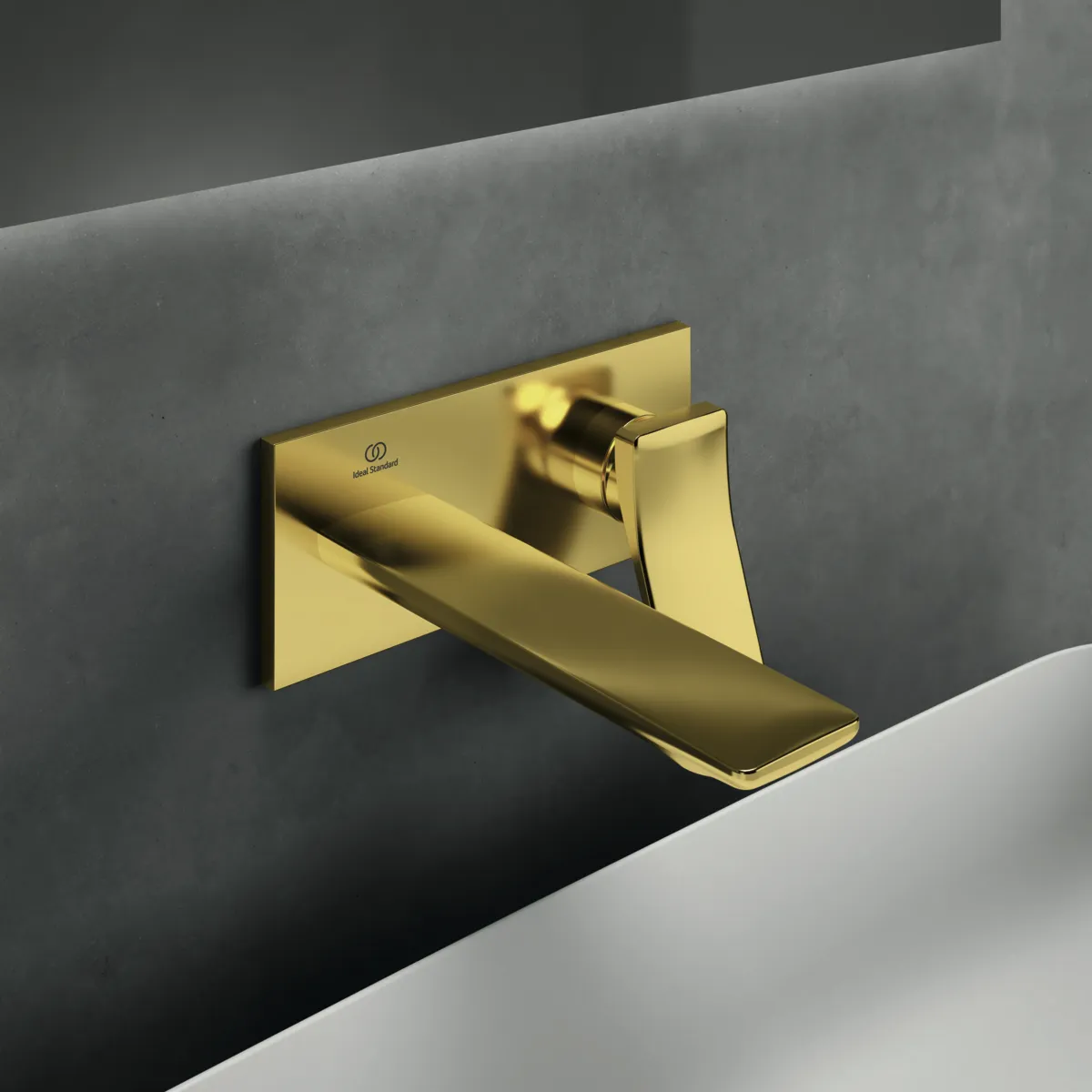 Ideal Standard Conca Wand-Waschtischarmatur Unterputz Bausatz 2, eckige Rosette, Ausladung 180 mm, Brushed Gold