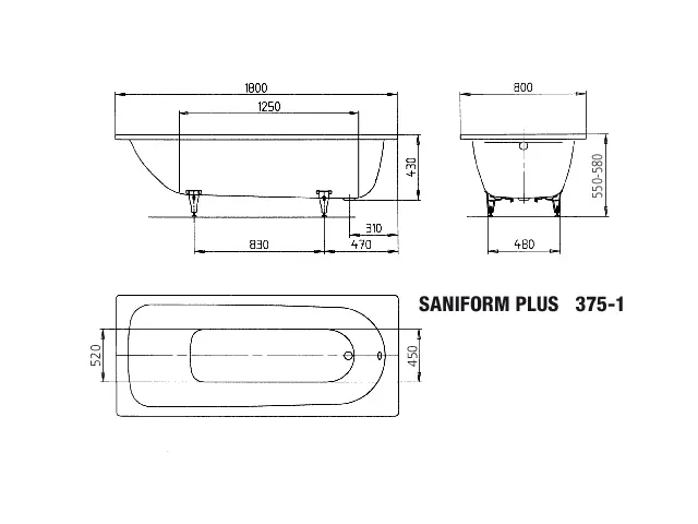 Kaldewei Badewanne „Saniform Plus“ rechteck 180 × 80 cm, ohne Grifflochbohrungen in manhattan