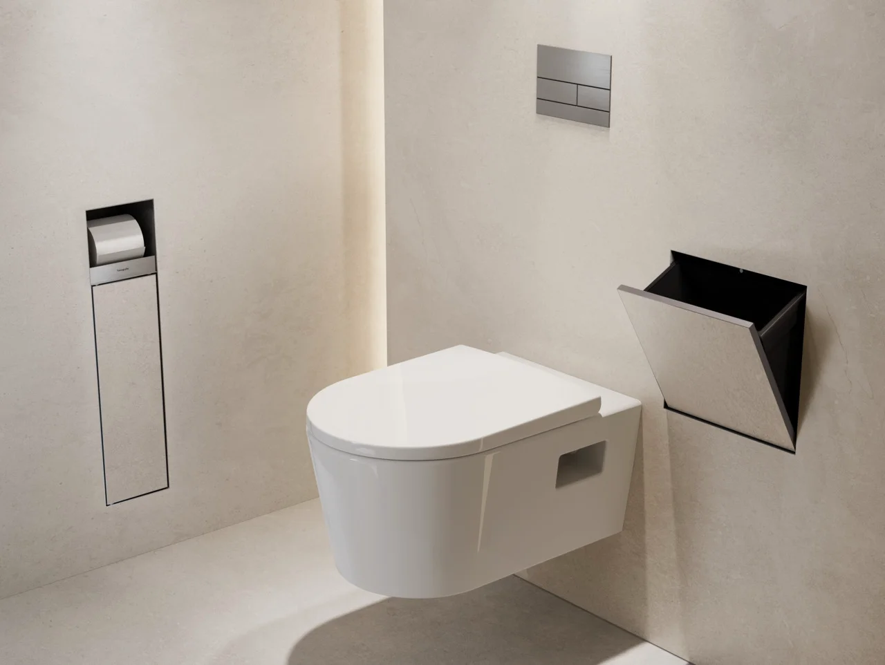 Hansgrohe XtraStoris Rock Einbau Abfalleimer, Edelstahl gebürstet, Maße 300x300x100 mm, Fassungsvermögen 4 Liter