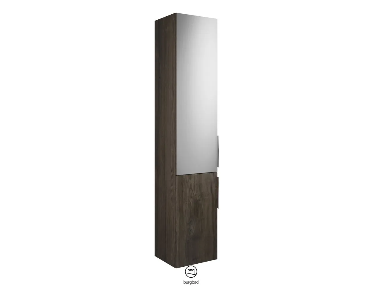Hochschrank, 1 Tür oben, anthrazitgrau, außen verspiegelt;1 Tür unten;4 Glaseinlegeböden;1 fester Boden, Tiefe: 320 mm, Breite: 350 mm, Höhe: 1760 mm