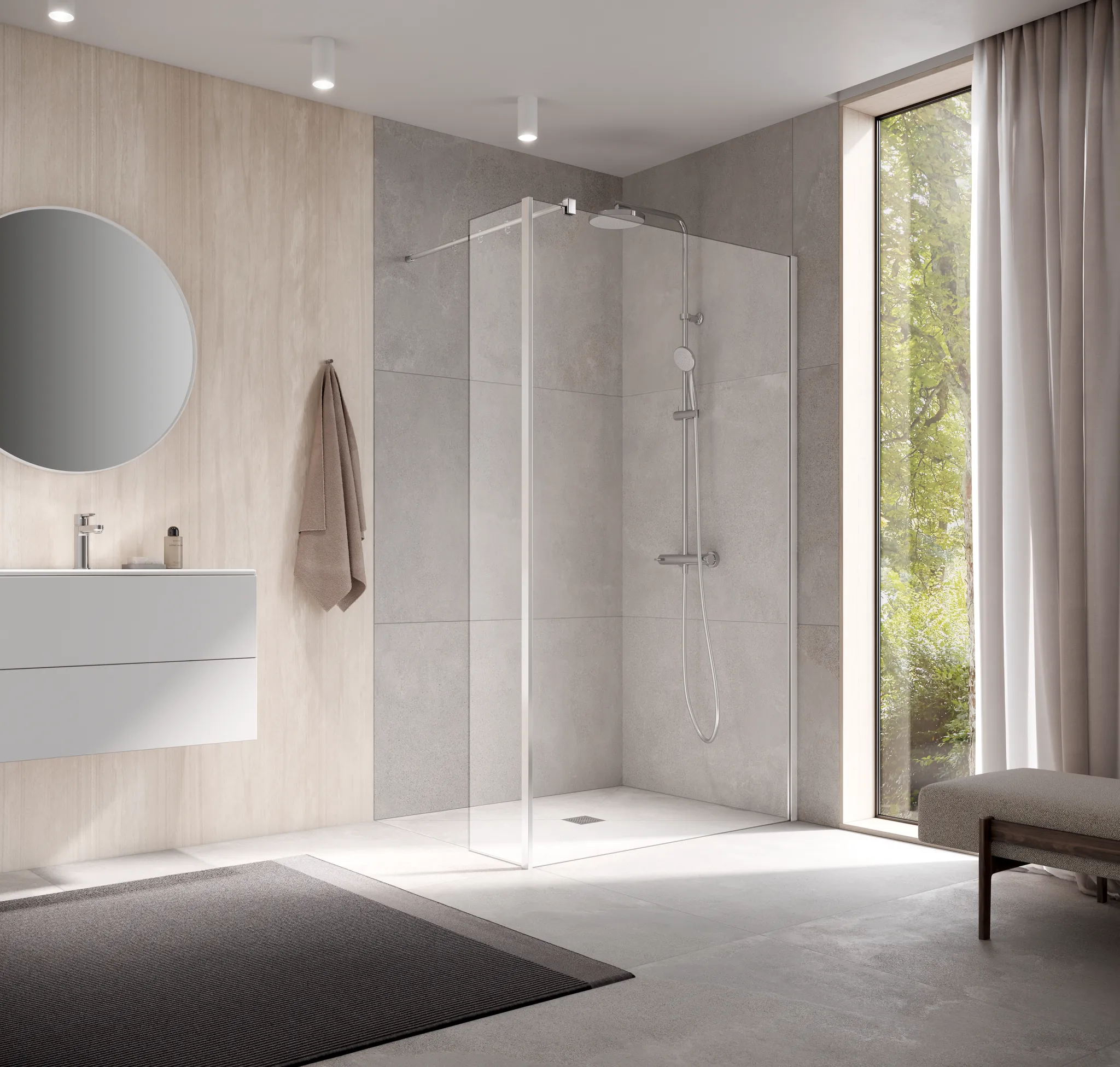 Kermi Duschdesign Walk-In-Duschkabine Festfeld im Winkel „WALK-IN XB“ Glas Klar, Profile Silber Hochglanz, BV: 317 - 317 mm H: 2000 mm