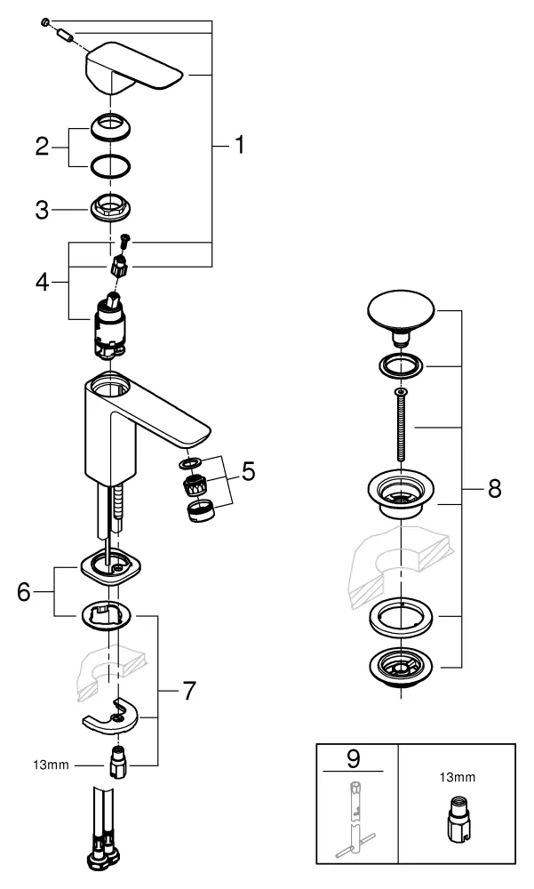Grohe Cubeo Einhand-Waschtischbatterie S-Size, Mittelstellung kalt, chrom Grohe Cubeo Einhand-Waschtischbatterie S-Size, Mittelstellung kalt, chrom