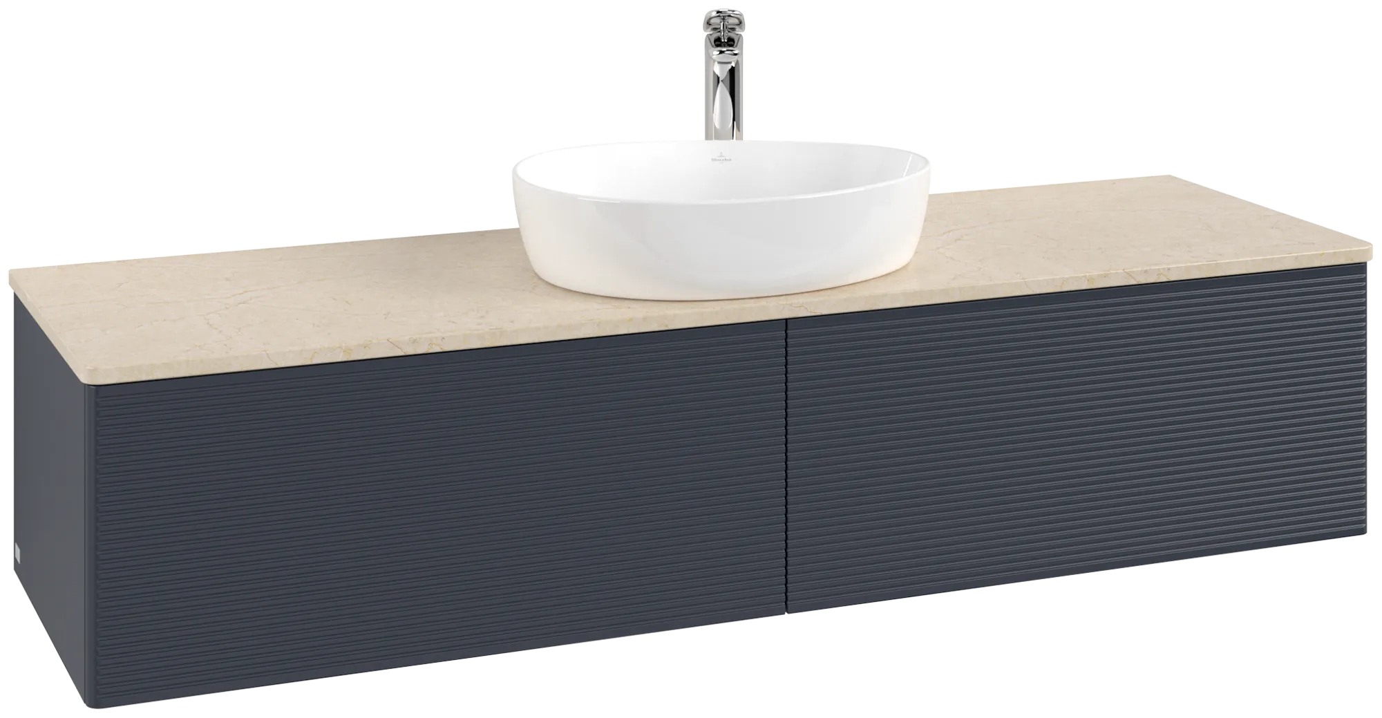 Villeroy & Boch Antao Waschbeckenunterschrank L36_5, Midnight Blue Matt Lacquer / Botticino, 1600 x 360 x 500 mm