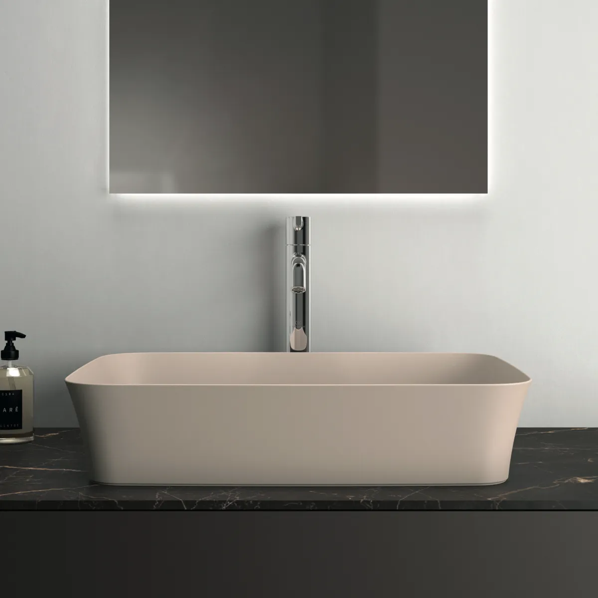 Waschtischplatte Conca, aus Keramik, 1202x505x6mm, Marmor Noir Desir