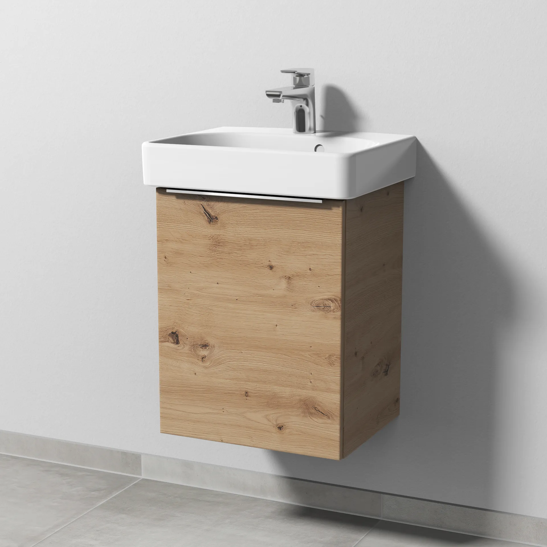 Sanipa Waschtischunterschrank „3way“ passend zu Keramik-Waschtische Smyle Square von Geberit 400 × 523 × 332 mm in Eiche Natural-Touch, Anschlag links