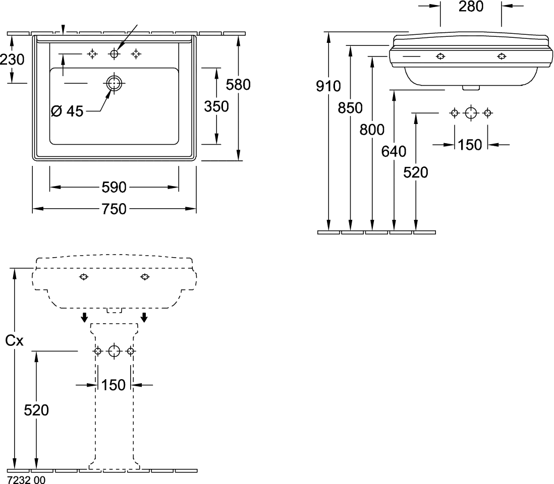 Villeroy & Boch Wandwaschtisch „Hommage“ 750 × 580 × 270 mm in Weiß Alpin, mit CeramicPlus Villeroy & Boch Wandwaschtisch „Hommage“ 750 × 580 × 270 mm in Weiß Alpin, mit CeramicPlus