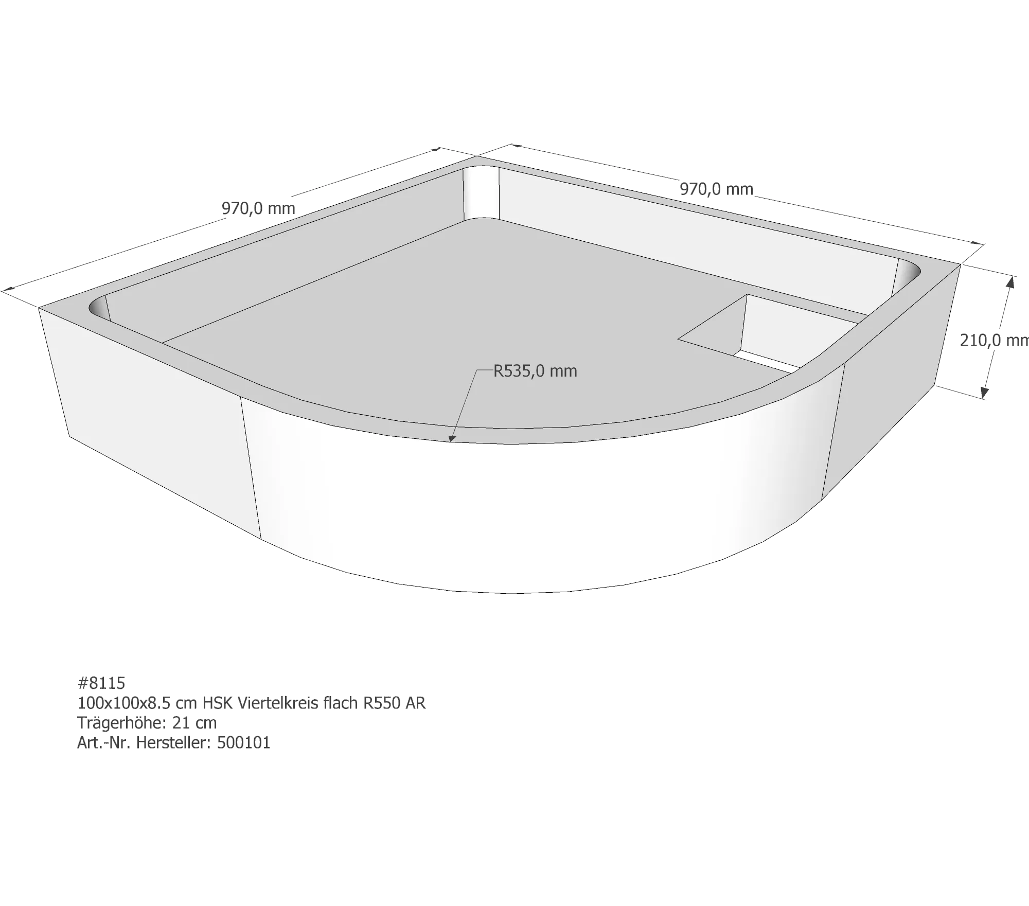 Duschwannenträger passend für HSK Viertelkreis flach 100 × 100 × 8,5 cm Duschwannenträger passend für HSK Viertelkreis flach 100 × 100 × 8,5 cm