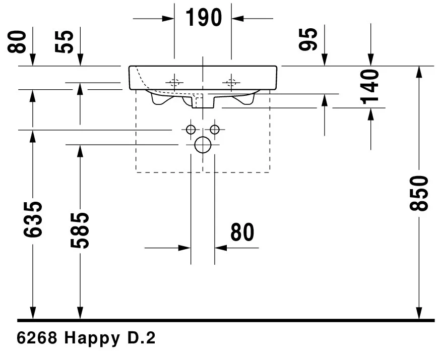 Wandwaschtisch „Happy D.2“, mit Überlauf, Hahnlochposition mittig