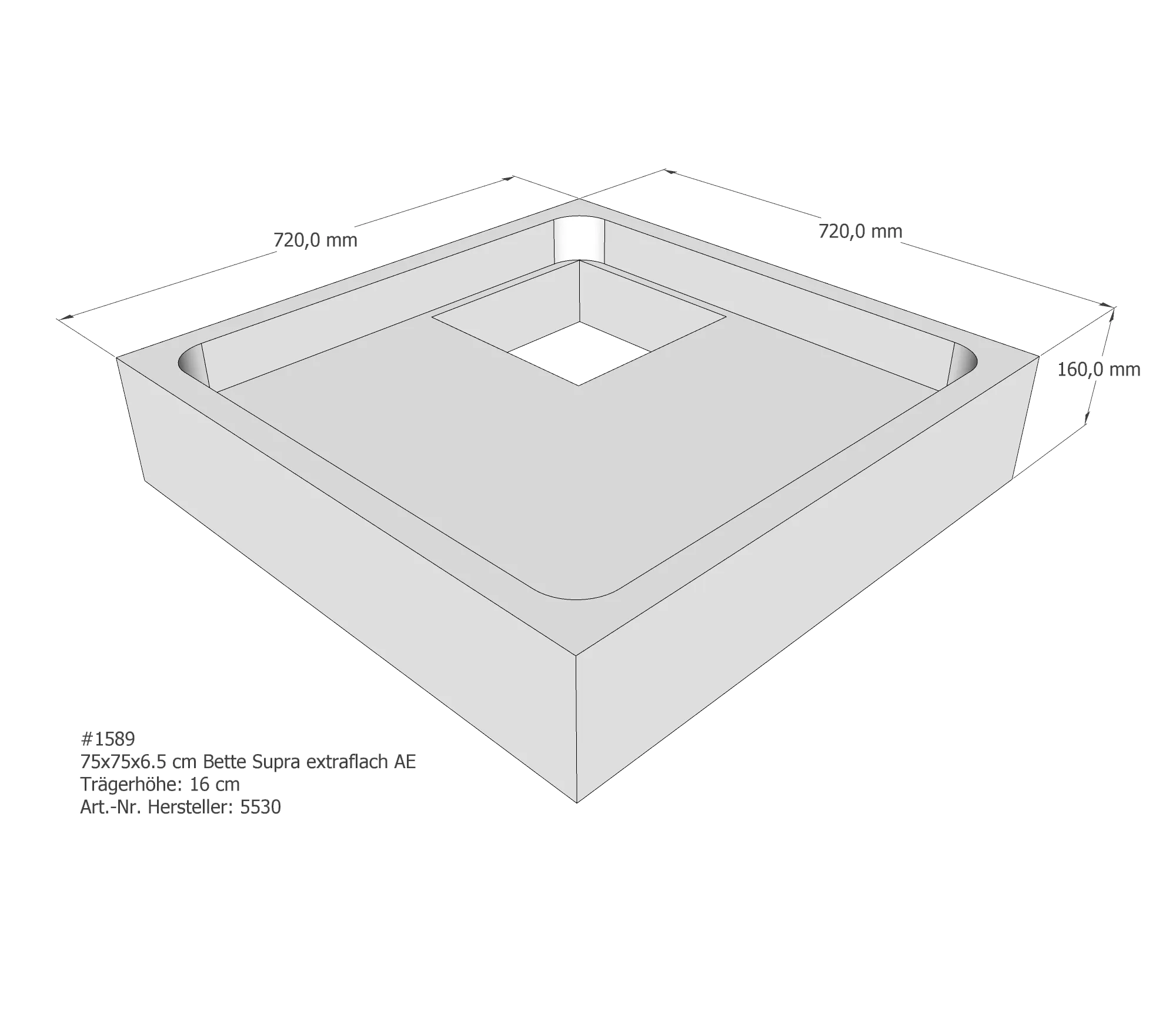 Duschwannenträger für Bette Supra (extraflach) 75 × 75 × 6,5 cm Breite: 75 cm / Länge: 75 cm