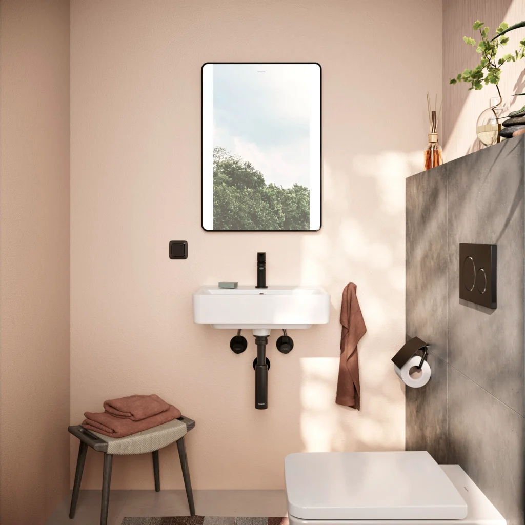 Hansgrohe Xarita Lite Q Spiegel mit seitlicher LED-Beleuchtung, Mattschwarz, Maße 500x700x30 mm