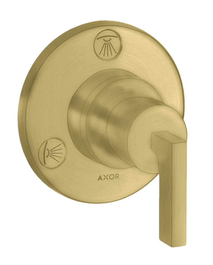 Hansgrohe AXOR Citterio Ab- und Umstellventil Trio/Quattro Unterputz mit Hebelgriff, Brushed Brass, Anschlussgröße DN20 Hansgrohe AXOR Citterio Ab- und Umstellventil Trio/Quattro Unterputz mit Hebelgriff, Brushed Brass, Anschlussgröße DN20