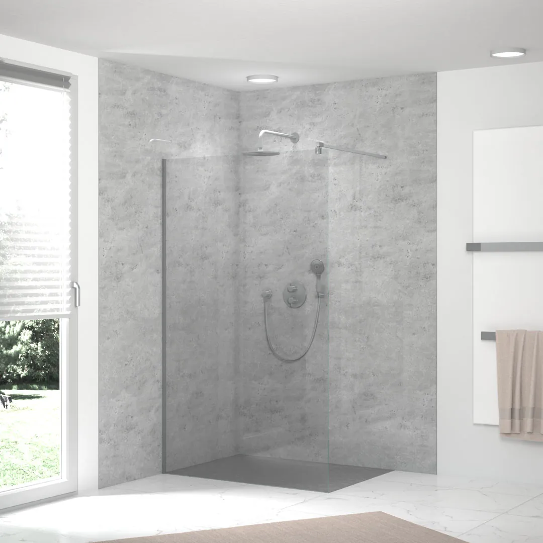 HSK Wandverkleidung „RenoDeco“ 1500 × 2550 mm Hochglanz, Feinstein, Aschgrau HSK Wandverkleidung „RenoDeco“ 1500 × 2550 mm Hochglanz, Feinstein, Aschgrau