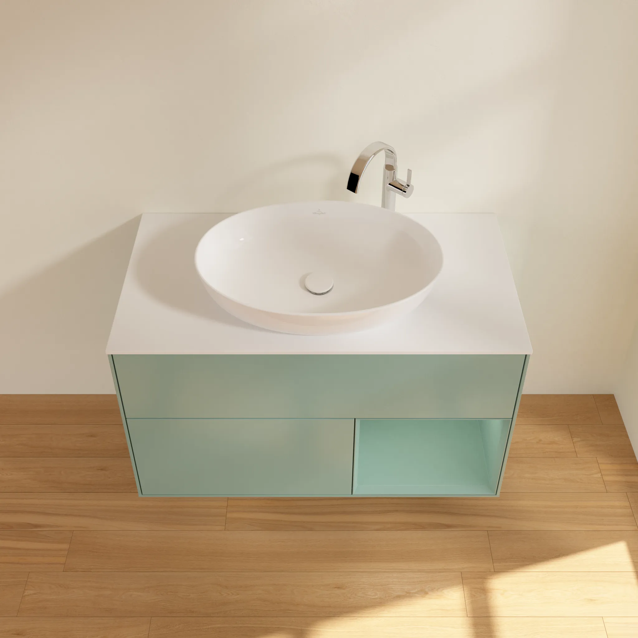 Villeroy & Boch Waschtischunterschrank „Finion“ für Schrankwaschtisch 1000 × 603 × 501 mm Olive Matt Lacquer, für Becken mittig, mit Hahnlochbohrung Villeroy & Boch Waschtischunterschrank „Finion“ für Schrankwaschtisch 1000 × 603 × 501 mm Olive Matt Lacquer, für Becken mittig, mit Hahnlochbohrung