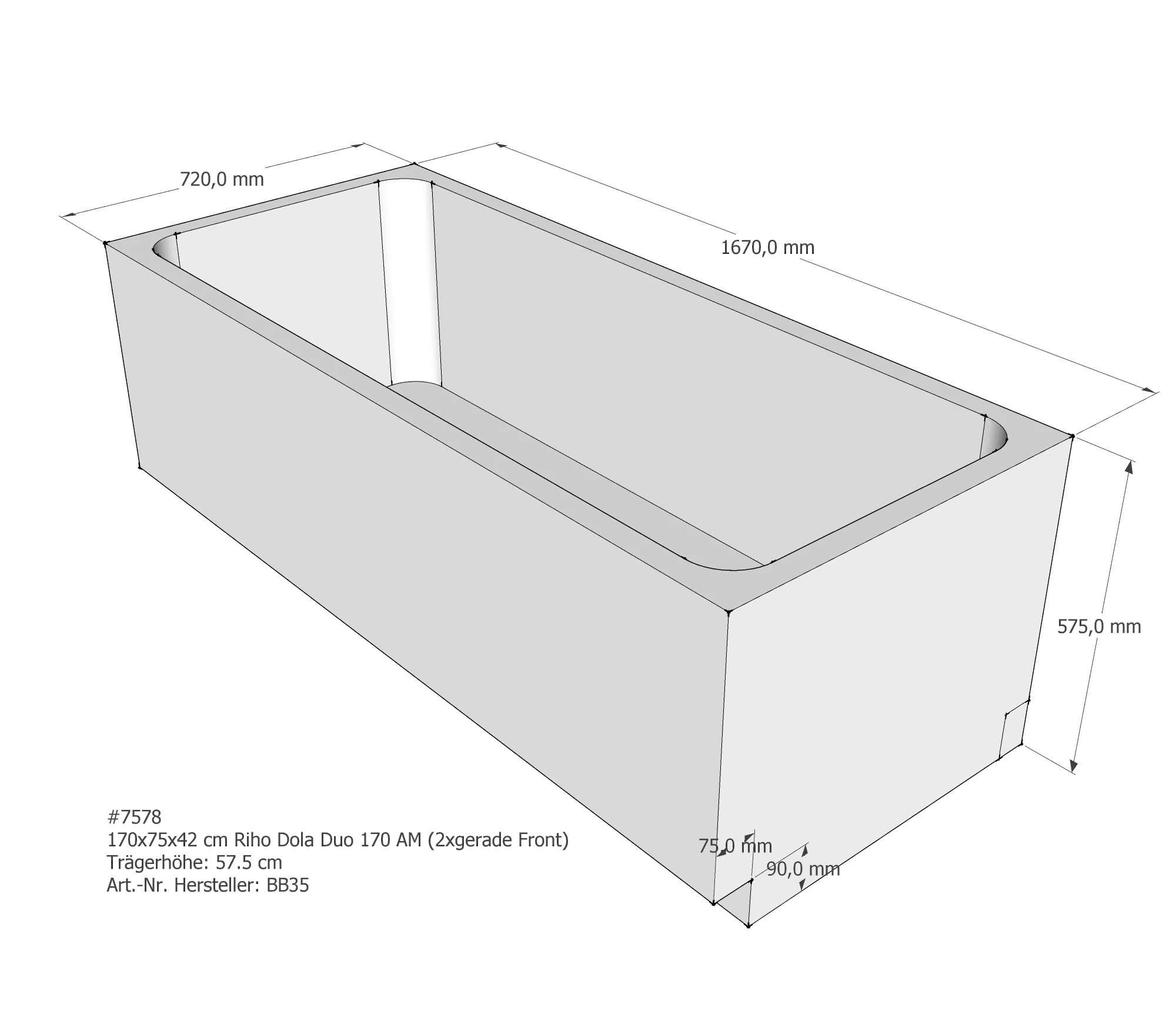 Badewannenträger für Riho Dola Duo 170 × 75 × 42 cm Badewannenträger für Riho Dola Duo 170 × 75 × 42 cm