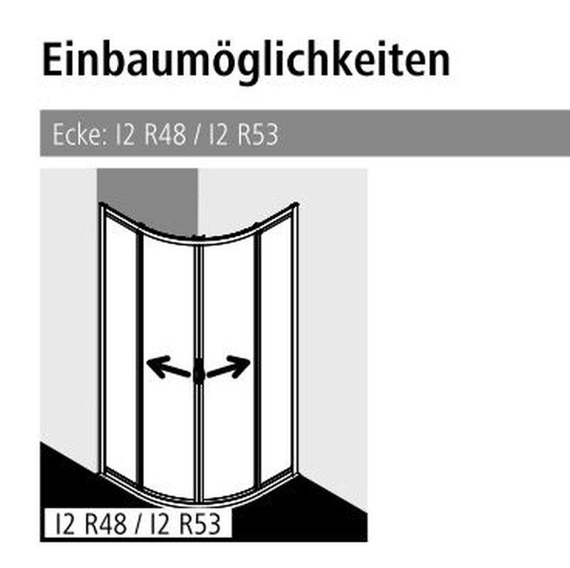 Kermi Duschdesign Viertelkreis-Duschkabine mit Gleittüren für ungleichschenklige Wannen „IBIZA 2000“ Profile Weiß (RAL 9016), Anschlag links und rechts BV: 875 - 975 mm WE: 885 - 910/985 - 1010 mm H: 2000 mm