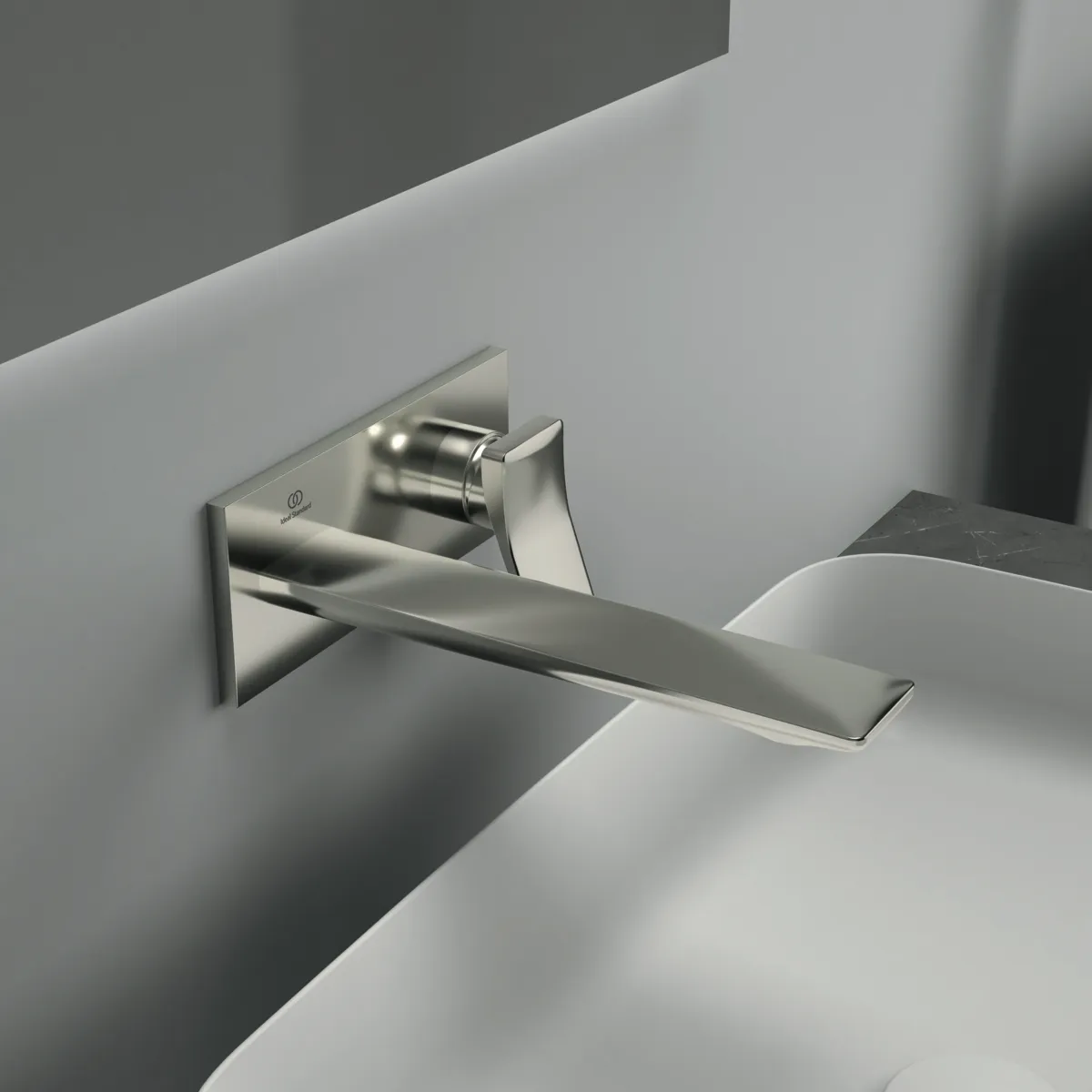 Ideal Standard Wand-Waschtischarmatur Conca Arm A7372GN, eckige Rosette, Ausladung 220mm, Silver Storm