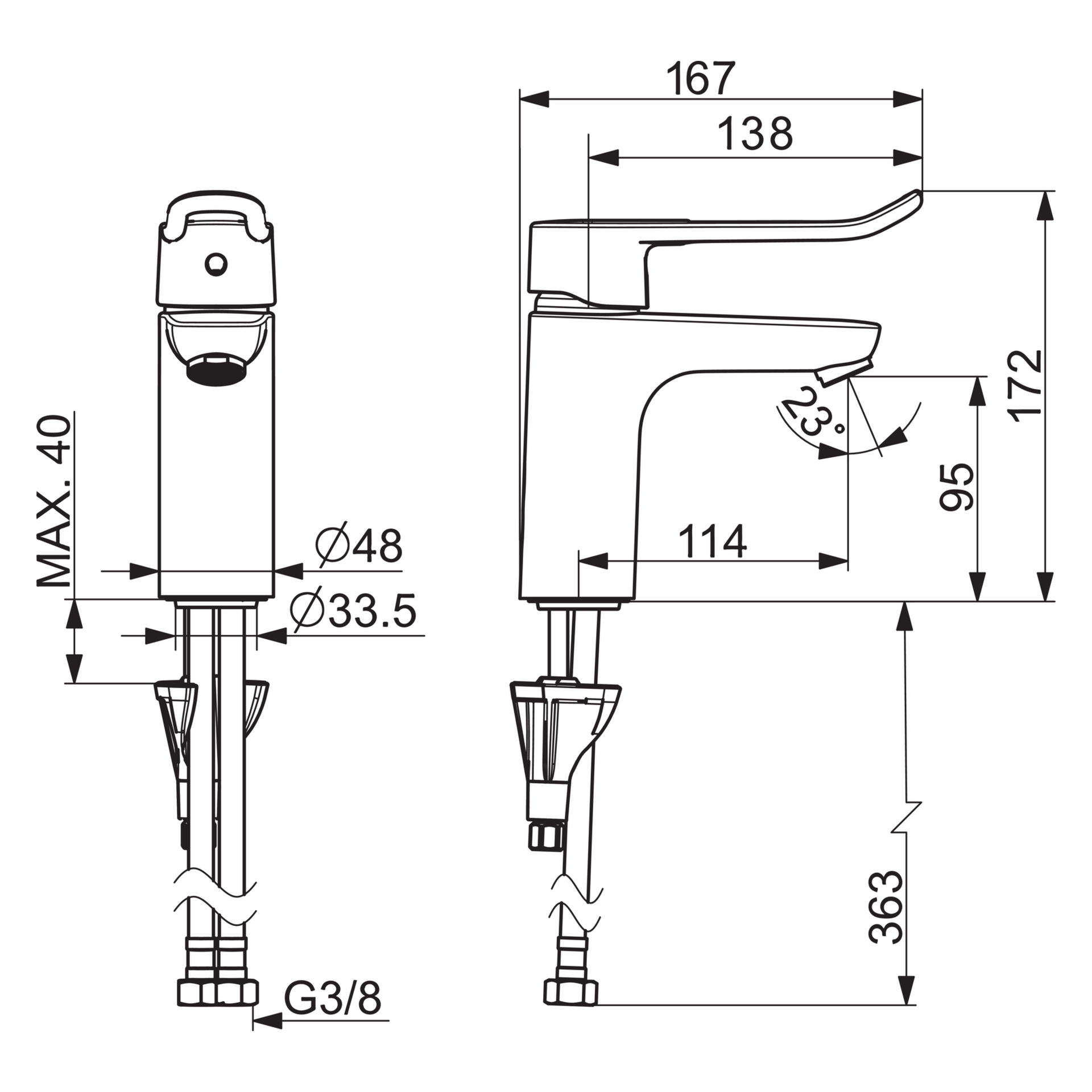 HA Einhebelmischer Waschtischbatterie HANSACARE 4602 Bügelhebel Bedienungshebel lang Ausladung 114 mm Chrom