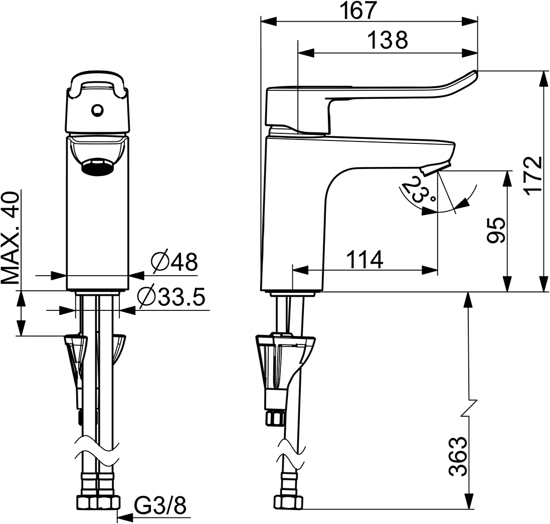 HansaCARE Waschtischarmatur Einhebelmischer HansaCARE 4602 Bügelhebel lang Ausladung 114 mm Chrom