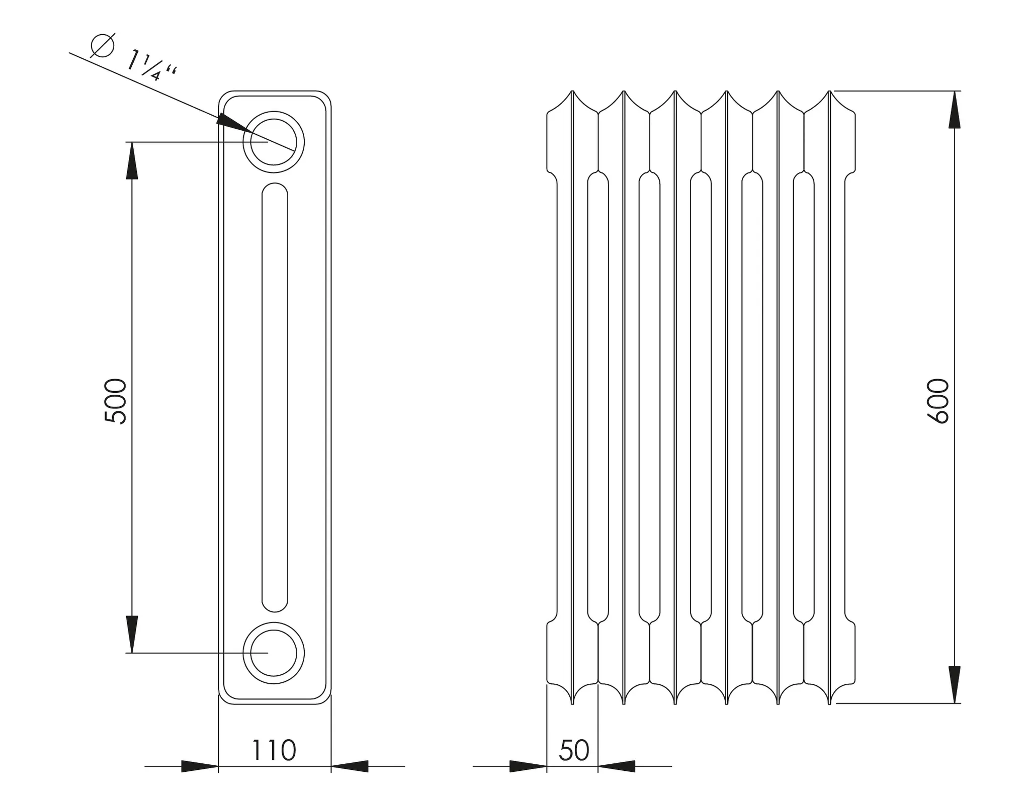 ASW Stahlradiator pulverbeschichtet 22 Glieder Nabenabstand 500 mm „HG-TEC“ 60 × 11 cm