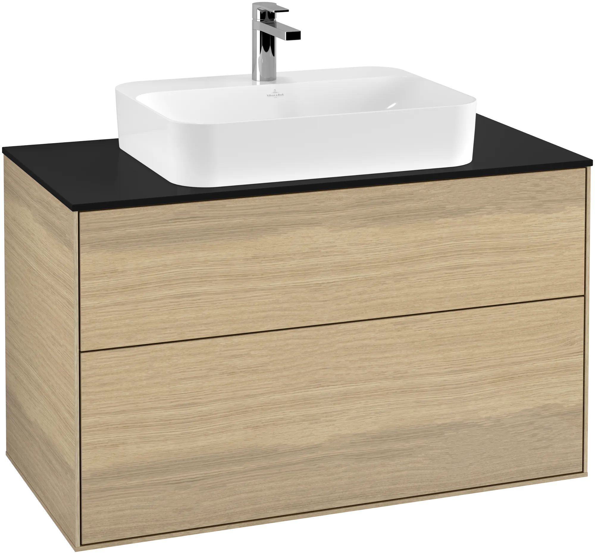 Villeroy & Boch Finion F35 Waschbeckenunterschrank, 1000 x 603 x 501 mm, Eckig, Oak Veneer / Glass Black Matt Villeroy & Boch Finion F35 Waschbeckenunterschrank, 1000 x 603 x 501 mm, Eckig, Oak Veneer / Glass Black Matt