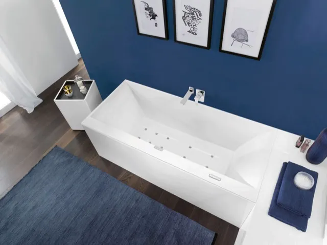 Villeroy & Boch Whirlwanne „Squaro Edge 12“ mit Whirlsystem „Airpool Entry“ rechteck 190 × 90 cm in Weiß Alpin
