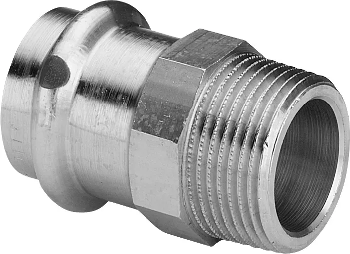 „Sanpress“ Übergangsstück mit 1 Muffe und Außengewinde 14 mm × 3/8″ „Sanpress“ Übergangsstück mit 1 Muffe und Außengewinde 14 mm × 3/8″