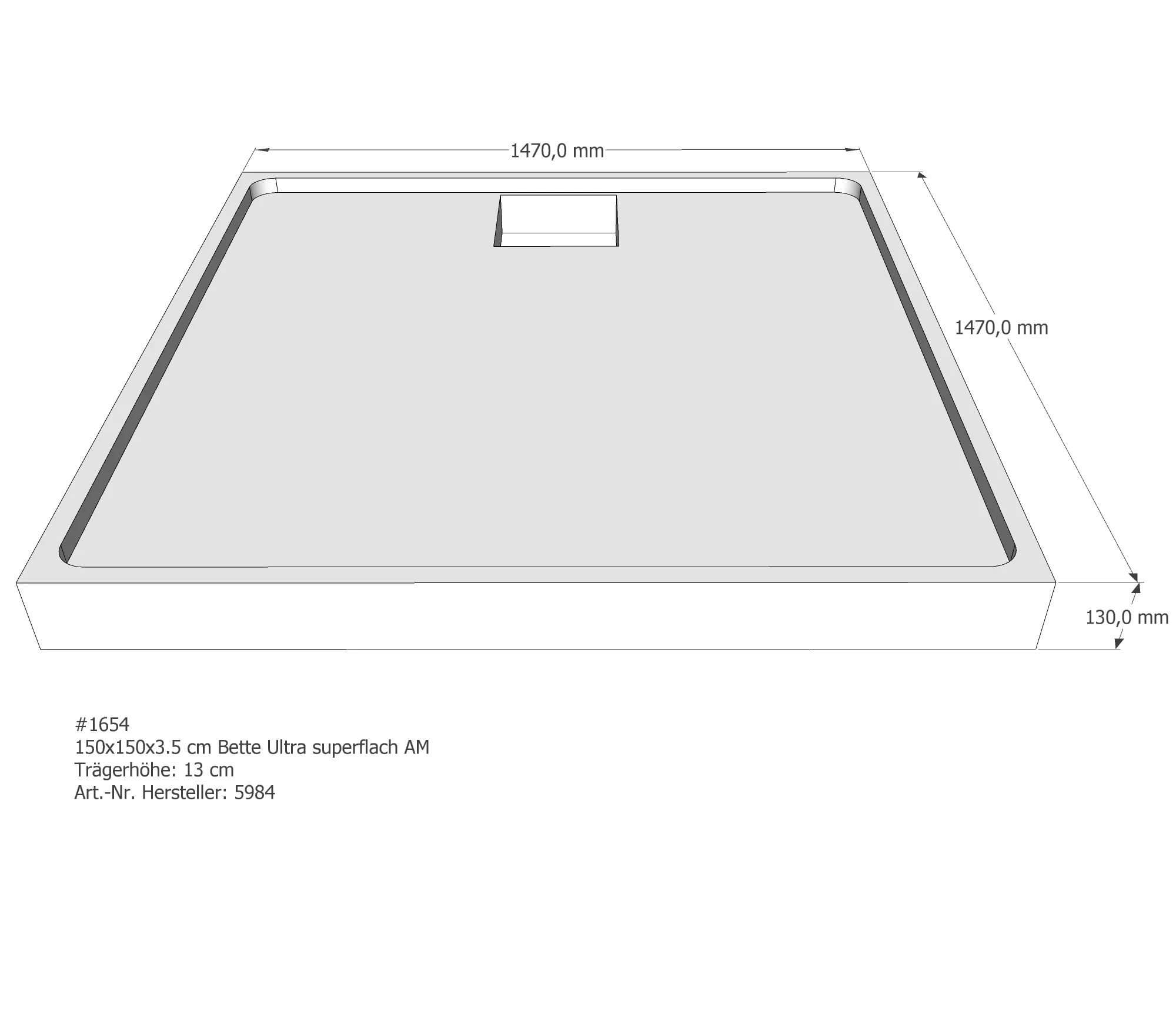 Duschwannenträger für Bette Ultra (superflach) 150 × 150 × 3,5 cm Breite: 150 cm / Länge: 150 cm