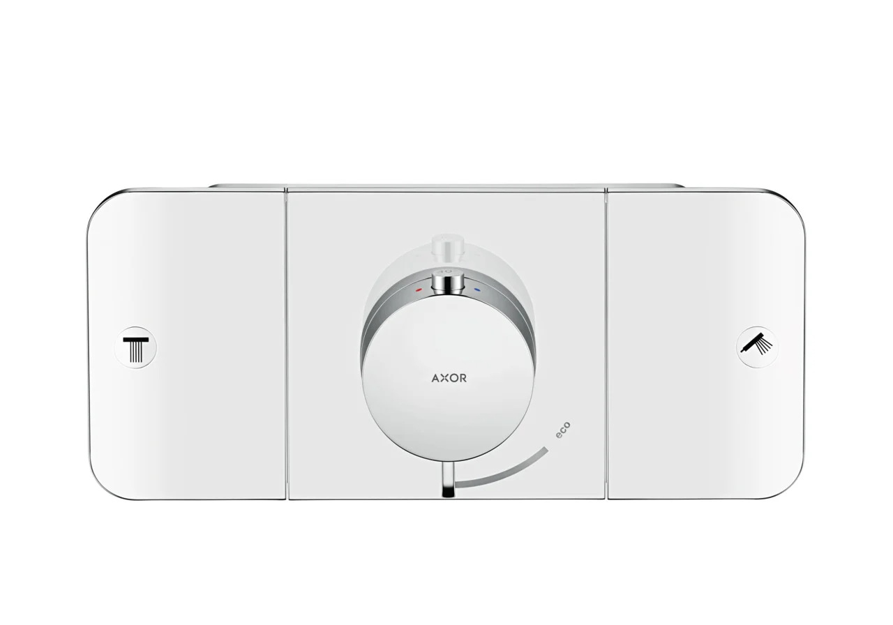 Hansgrohe AXOR One Thermostatmodul Unterputz, Chrom, 2 Verbraucher mit zusätzlichem Abgang, Eco-Funktion, max. Durchflussmenge 30 l/min bei 3 bar, Geräuschgruppe II, Durchflussklasse D Hansgrohe AXOR One Thermostatmodul Unterputz, Chrom, 2 Verbraucher mit zusätzlichem Abgang, Eco-Funktion, max. Durchflussmenge 30 l/min bei 3 bar, Geräuschgruppe II, Durchflussklasse D