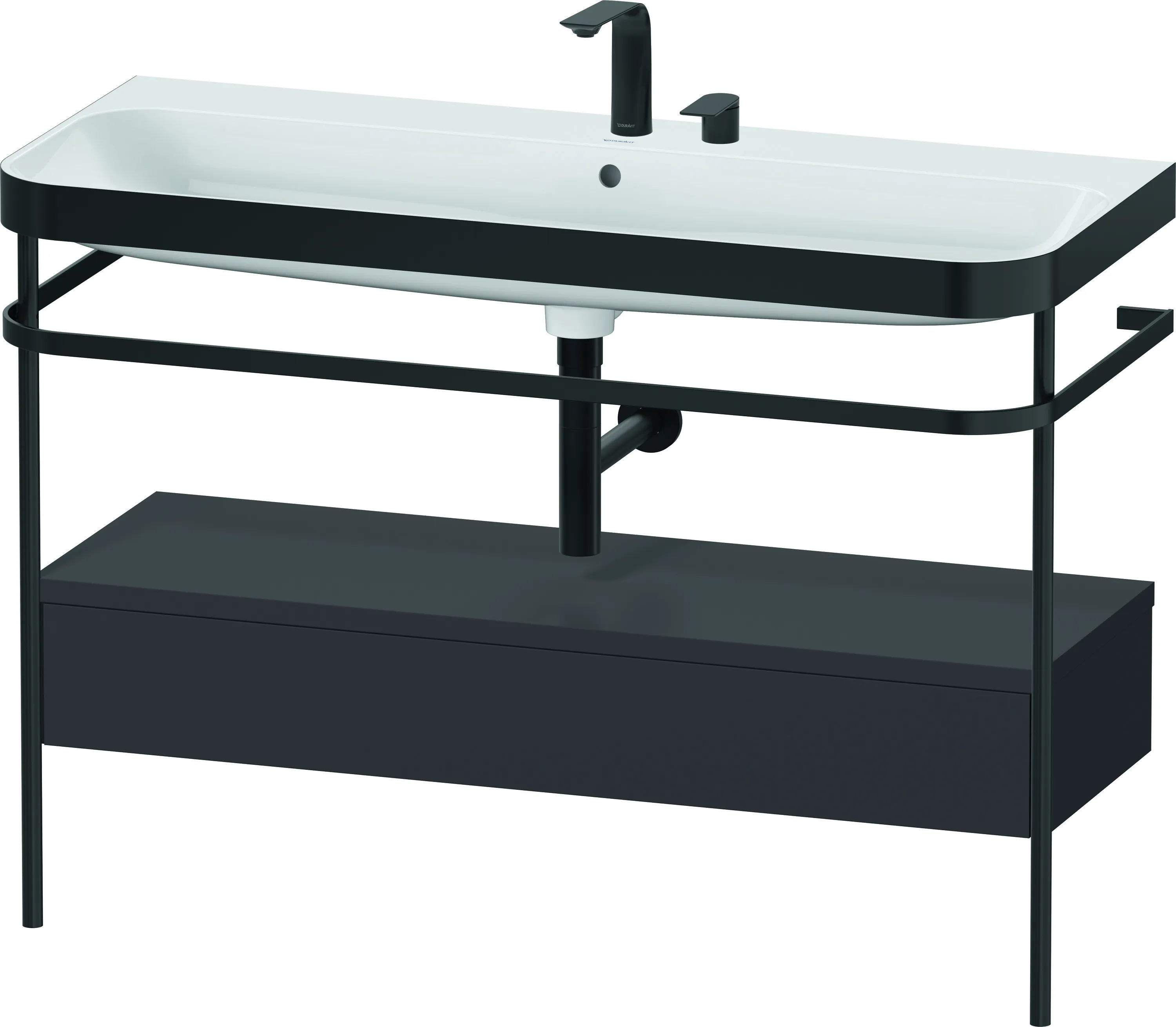 Duravit Waschtischunterschrank mit Metallkonsole „Happy D.2 Plus“ 117,5 × 85 × 49 cm Graphit Supermatt Duravit Waschtischunterschrank mit Metallkonsole „Happy D.2 Plus“ 117,5 × 85 × 49 cm Graphit Supermatt