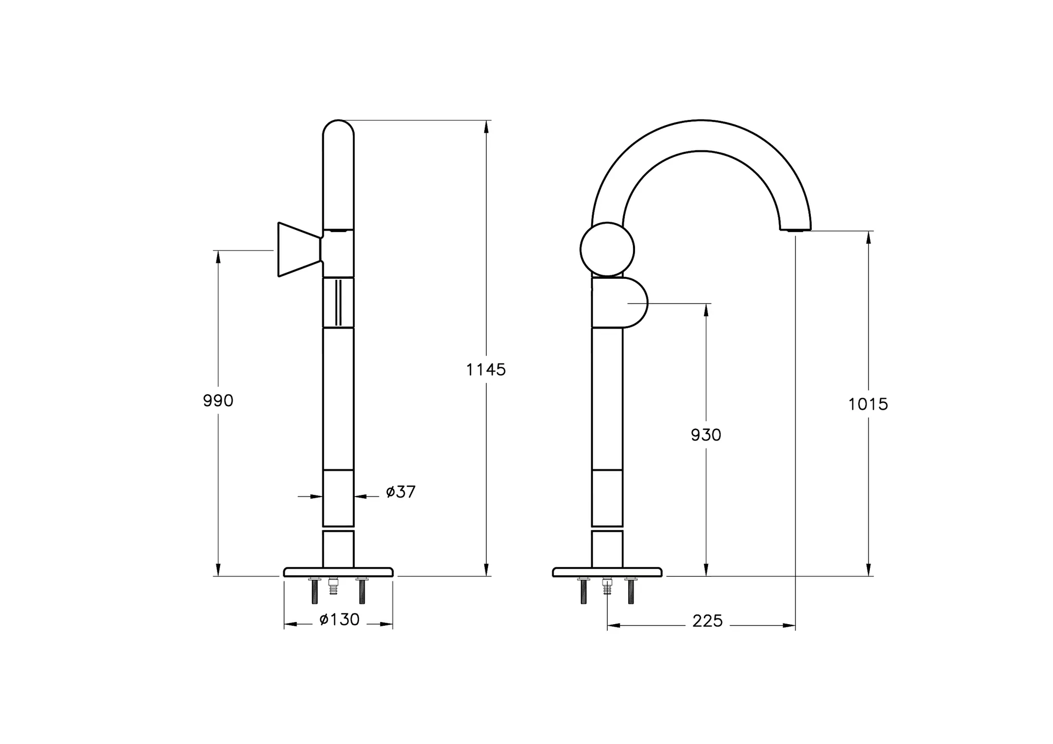 VitrA Liquid Einhebel-Waschtischmischer Bodenmontage Griff links H:115 cm Chrom