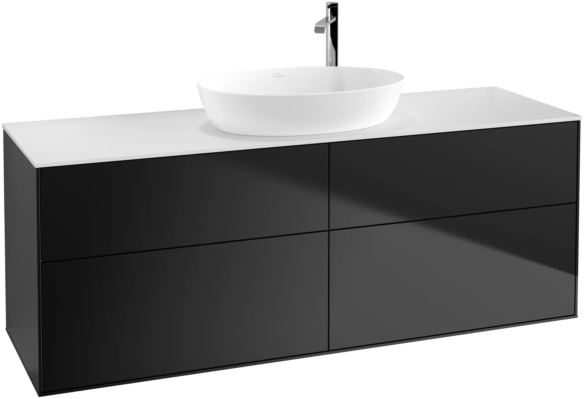 Villeroy & Boch Finion Waschbeckenunterschrank F97, 1600x603x501mm, Black Matt Lacquer / Glass White Matt