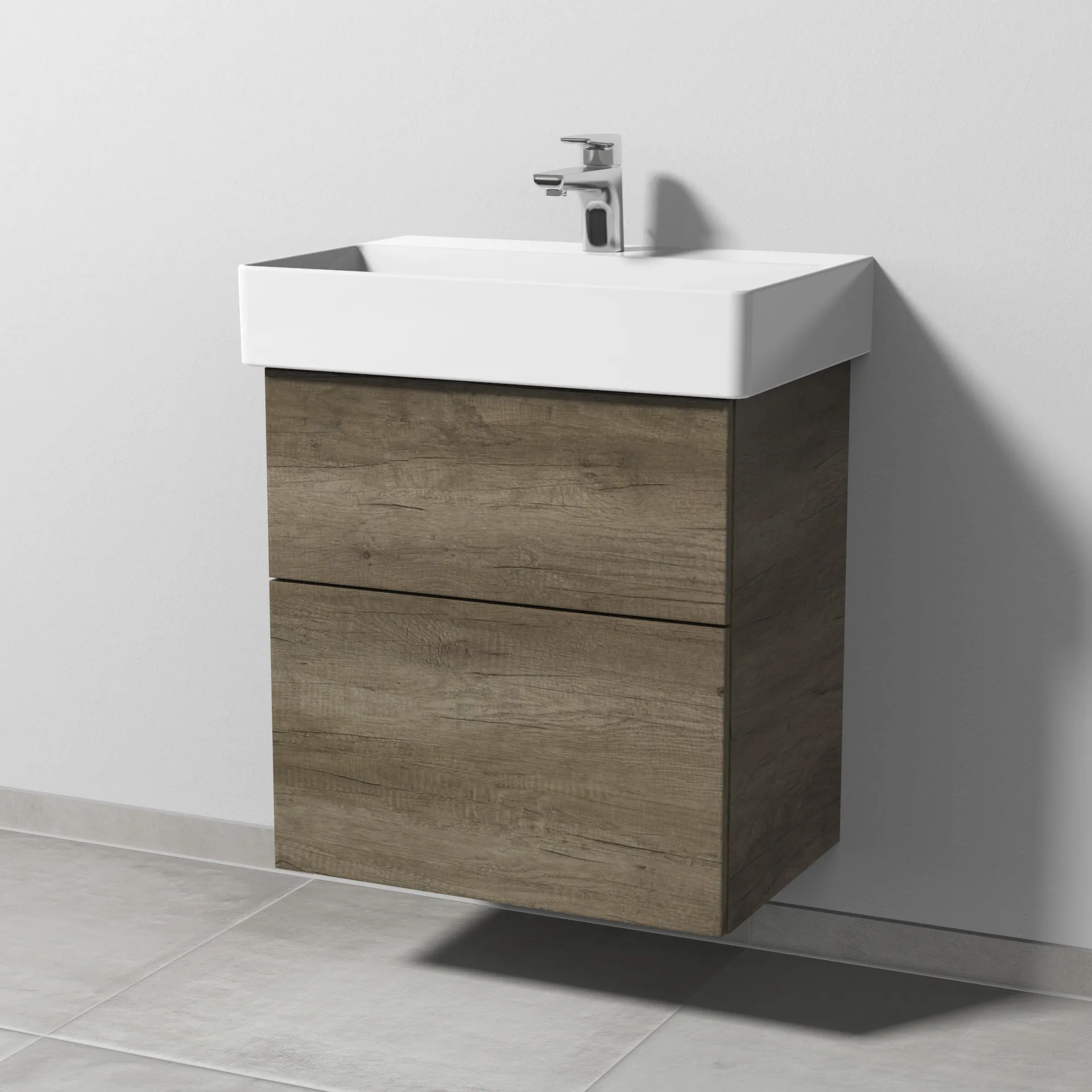 Sanipa Waschtischunterschrank „3way“ passend zu Keramik-Waschtische Dura Square von Duravit 550 × 588 × 377 mm in Eiche Nebraska