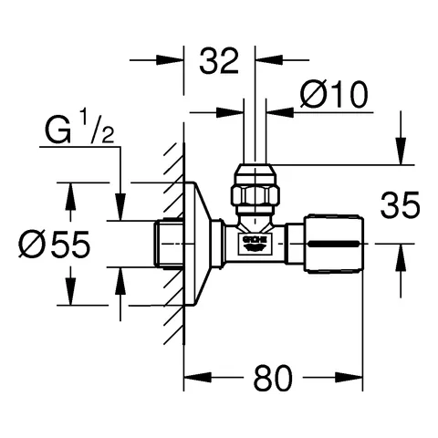 Eckventil 22037, Wandanschluss 1/2'', Abgang 3/8'', langer Schubschaft, Quetschverschraubung Ø 10 mm, Schubrosette aus Metall, chrom Eckventil 22037, Wandanschluss 1/2'', Abgang 3/8'', langer Schubschaft, Quetschverschraubung Ø 10 mm, Schubrosette aus Metall, chrom