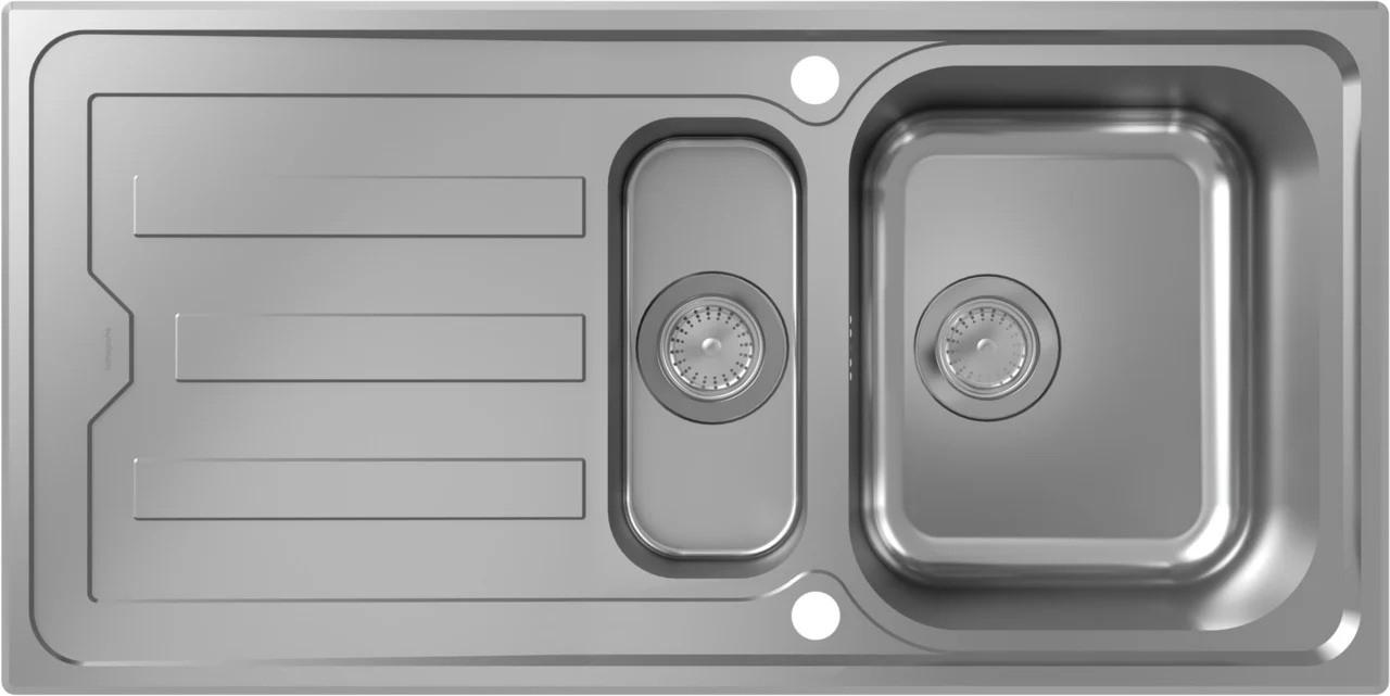 Hansgrohe Einbauspüle S44 Edelstahl 980 x 480 mm mit automatischer Ablaufgarnitur und Abtropffläche