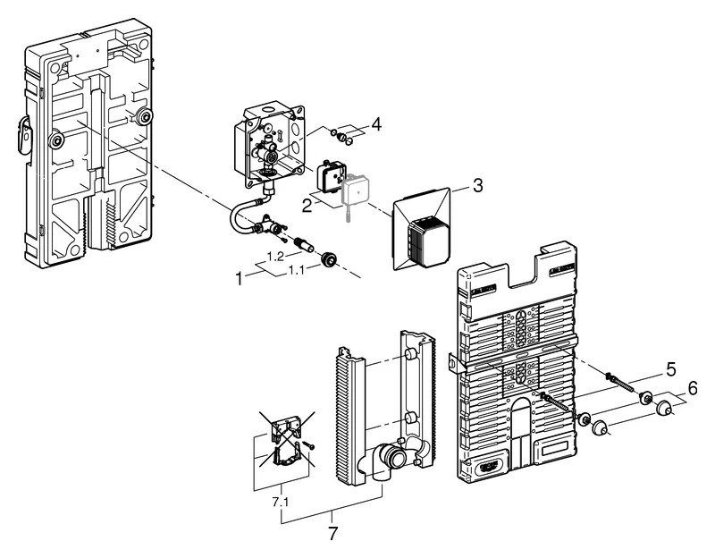 Urinal-Element Uniset 38785, schalldämmendes EPS-Modul zum Ummauern, mit Infrarot-Elektronik und Rapido U, für Fertigmontagesets mit Abmessungen 116 x 144 mm