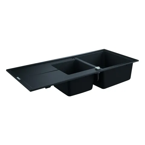 Kompositspüle K400 31643, mit Abtropffläche, Modell: K400 80-C 116/50 1.5 rev, Montageart: Standard-Einbauspüle, Maße: 1160 x 500 mm, 1 Becken: 400 x 420 x 205 mm, 2 Becken: 295 x 295 x 205 mm, granit schwarz Kompositspüle K400 31643, mit Abtropffläche, Modell: K400 80-C 116/50 1.5 rev, Montageart: Standard-Einbauspüle, Maße: 1160 x 500 mm, 1 Becken: 400 x 420 x 205 mm, 2 Becken: 295 x 295 x 205 mm, granit schwarz