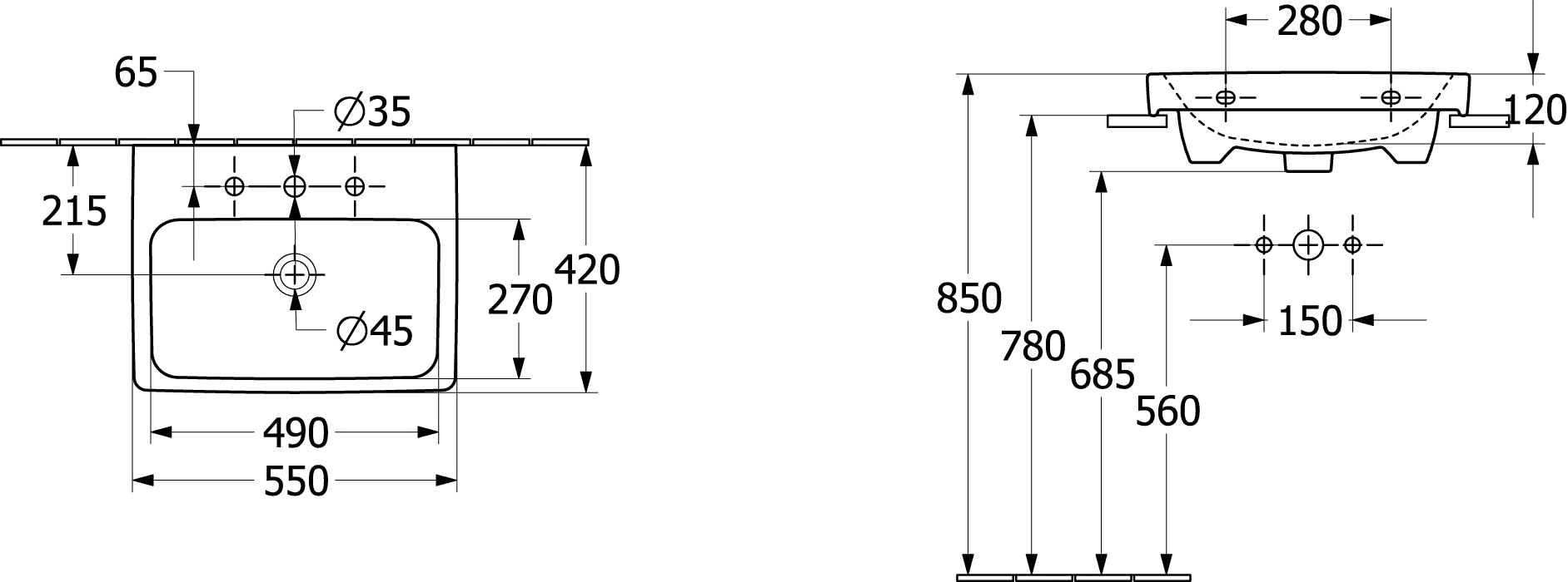 Villeroy & Boch Waschbecken „Architectura“ 550 × 420 × 165 mm, ohne Hahnlochbohrung in Weiß Alpin Villeroy & Boch Waschbecken „Architectura“ 550 × 420 × 165 mm, ohne Hahnlochbohrung in Weiß Alpin