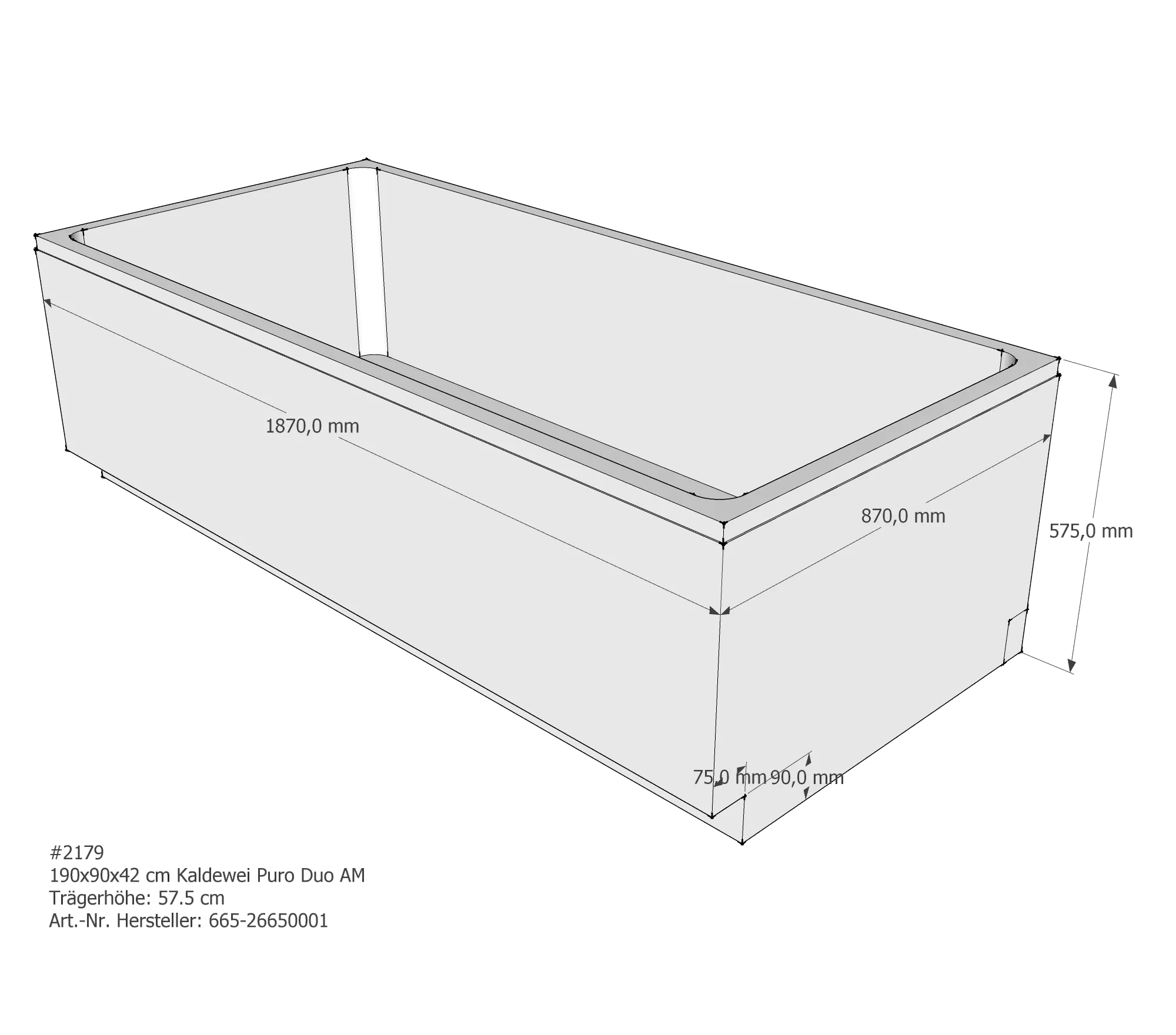 Badewannenträger für Kaldewei Puro Duo 190 × 90 × 42 cm