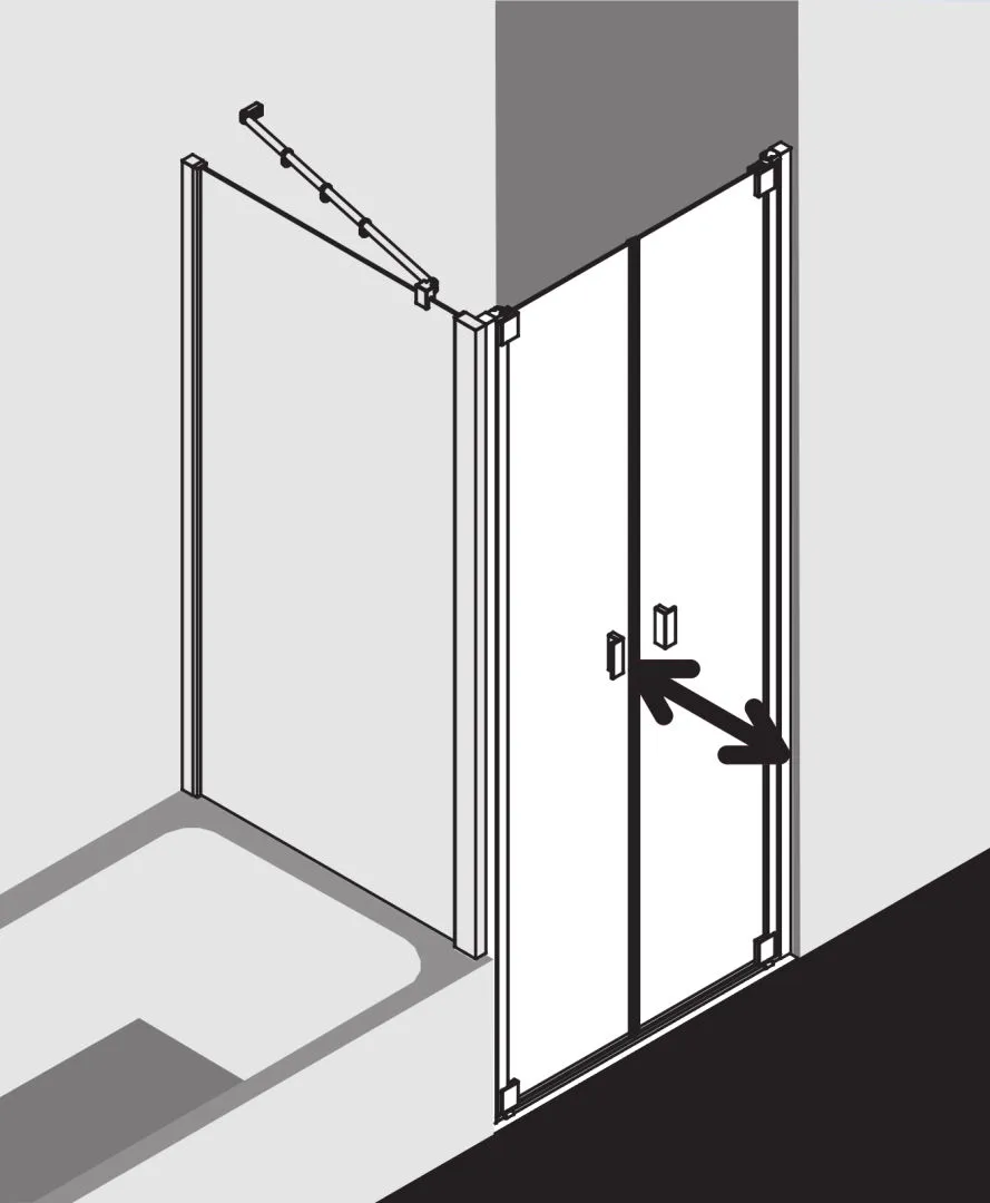Kermi Pendeltür für Nische und Ecke „RAYA“ Glas Klar, Profile Silber Mattglanz, BV: 893 - 953 mm GAK: 880 - 930 mm WE: 893 - 953 mm H: 2000 mm