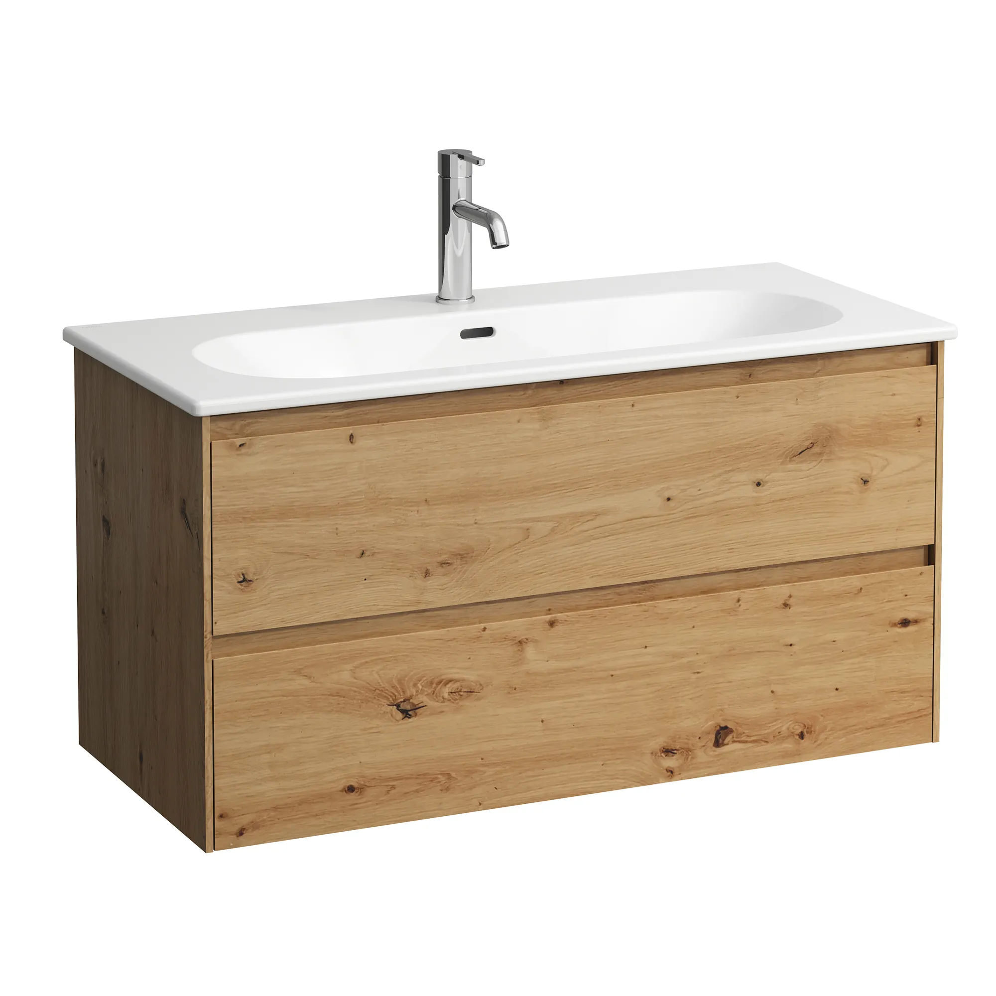 Waschtisch + Waschtischunterbau LUA SET LANI 455x1000x527 1 Hahnloch mit Überlauf mit 2 Schubladen integrierter Griffleiste Vollauszug und Soft-Close