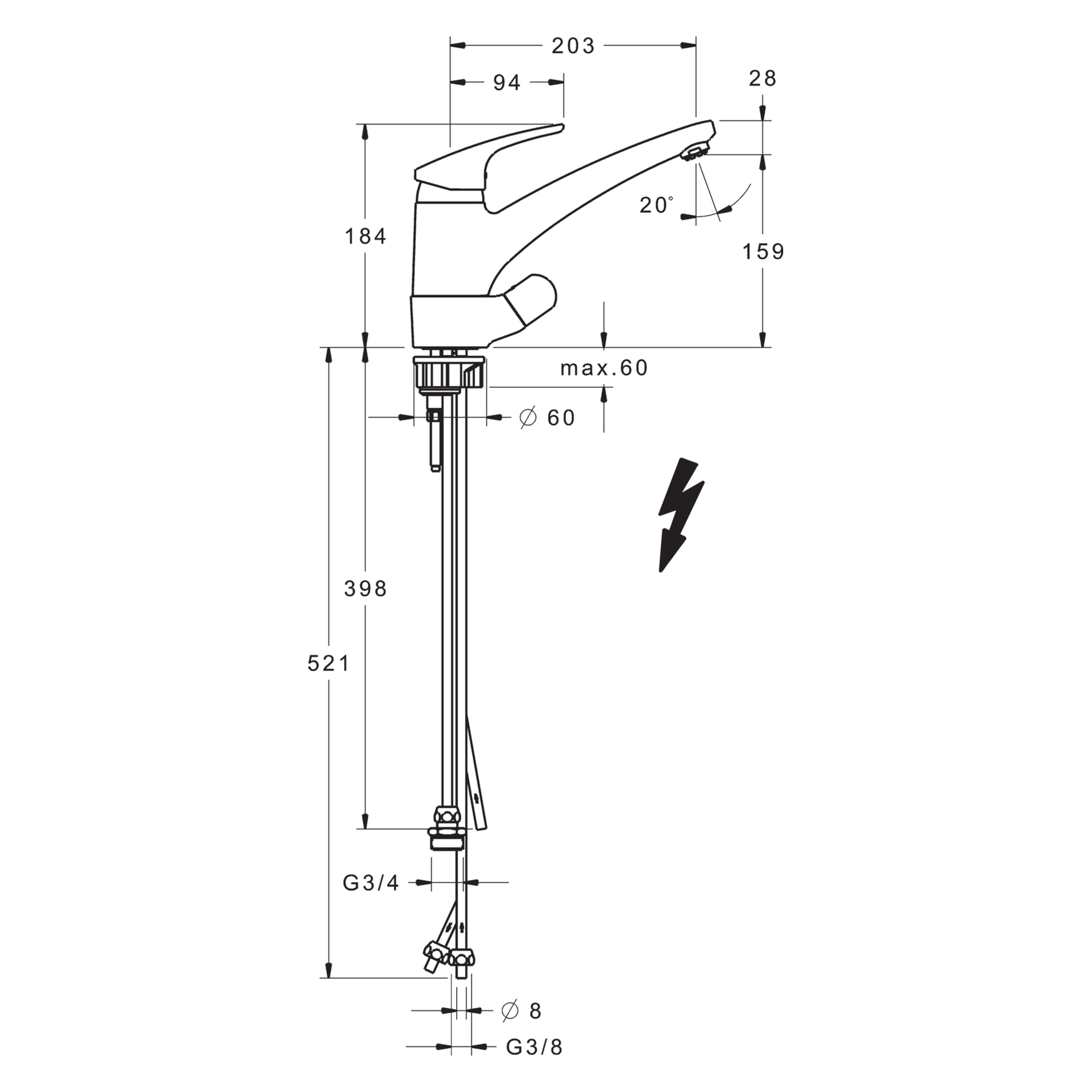 Hansa Einhand-Küchenarmatur „Mix“ Ausladung 203 mm in chrom Hansa Einhand-Küchenarmatur „Mix“ Ausladung 203 mm in chrom