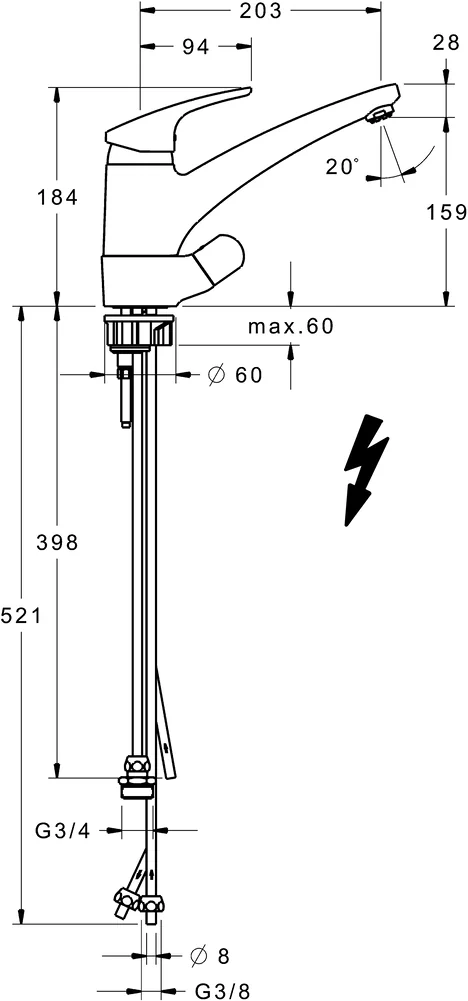 Hansa HansaMIX Küchenarmatur mit Spülmaschinenventil, 203mm Ausladung, DN15, Chrom