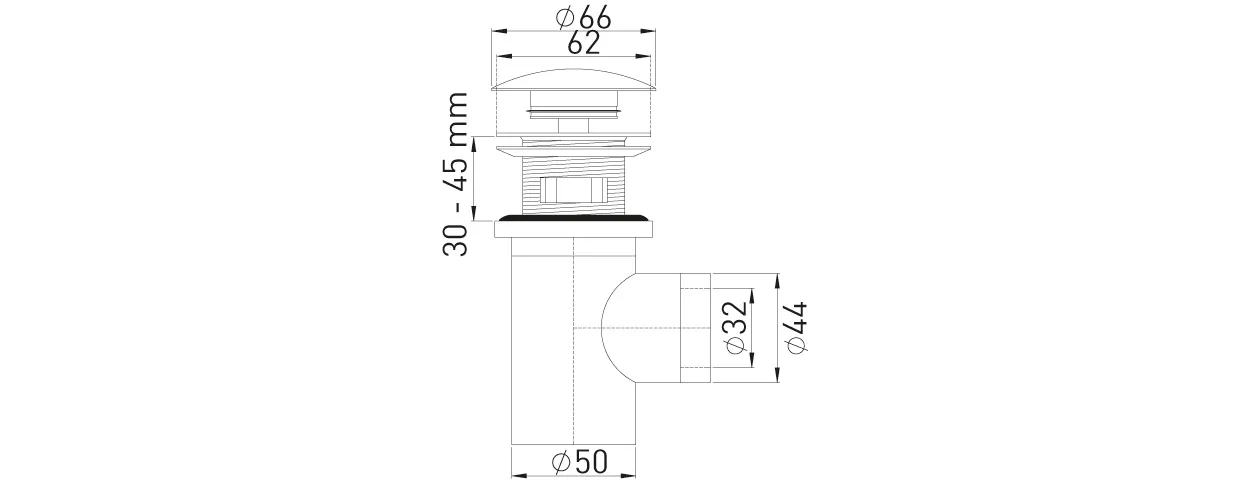 Design-Geruchverschl. MS vc 1 1/4″ x32mm montagefreundlich, ohne Abgangsrohr