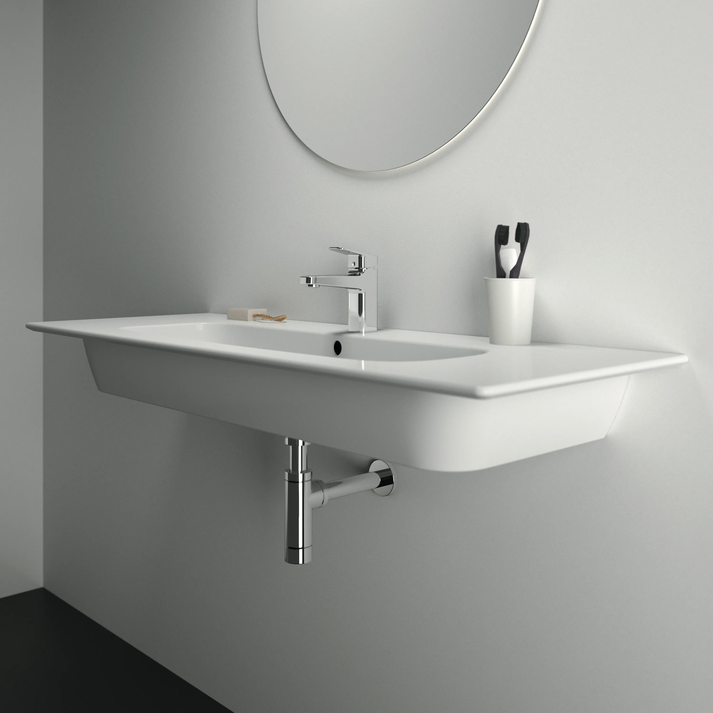 Waschbecken „i.life A“ 124 × 46 × 15,5 cm, Hahnlochposition mittig Waschbecken „i.life A“ 124 × 46 × 15,5 cm, Hahnlochposition mittig