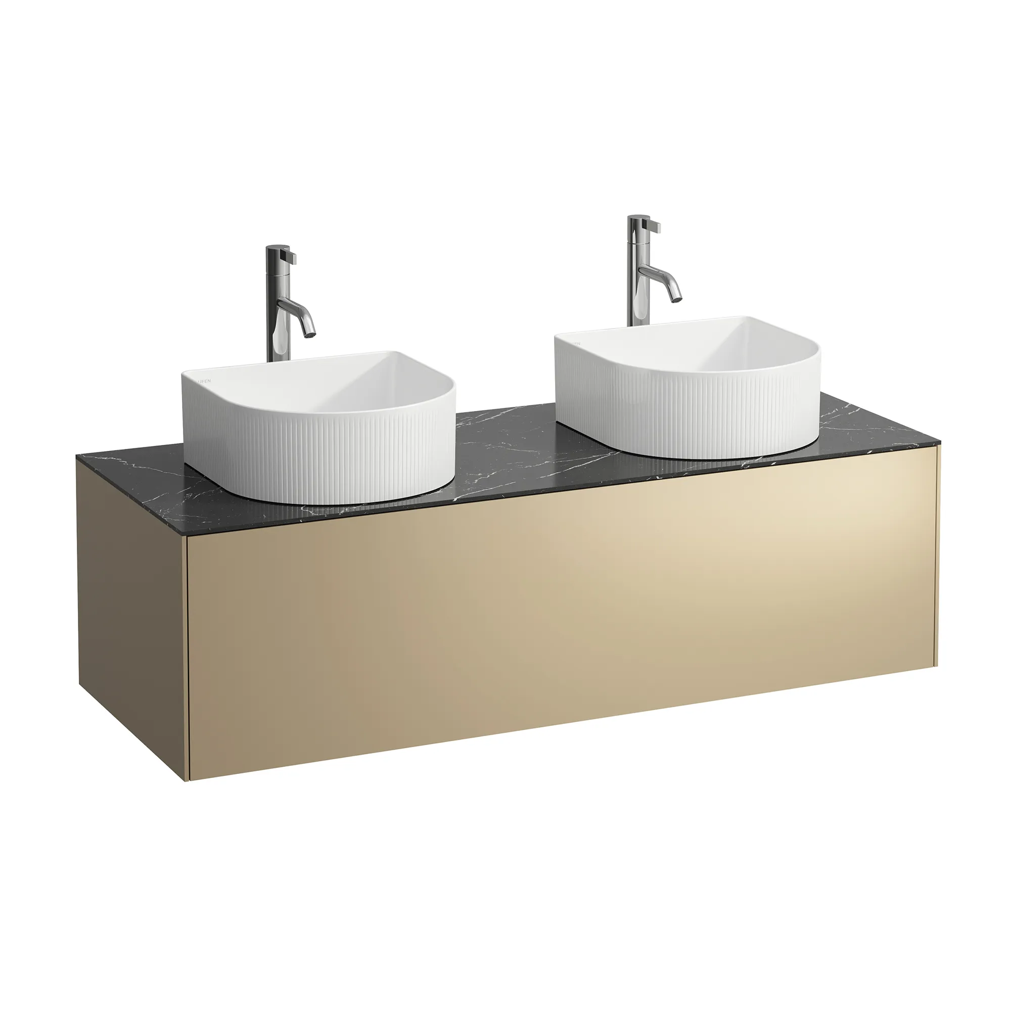 Laufen Waschtischunterbau SONAR 457x1177x341 links+rechts + Ausschnitt für Armatur, Schubladenelement Gold/Nero Marquina Abdeckplatte: Nero Marquina / Becken: links und rechts / Front- & Korpusfarbe: Gold / Größe: 117,7 × 34,1 cm / Hahnlochbohrung: mit 1×1 Hahnlochbohrung Laufen Waschtischunterbau SONAR 457x1177x341 links+rechts + Ausschnitt für Armatur, Schubladenelement Gold/Nero Marquina Abdeckplatte: Nero Marquina / Becken: links und rechts / Front- & Korpusfarbe: Gold / Größe: 117,7 × 34,1 cm / Hahnlochbohrung: mit 1×1 Hahnlochbohrung